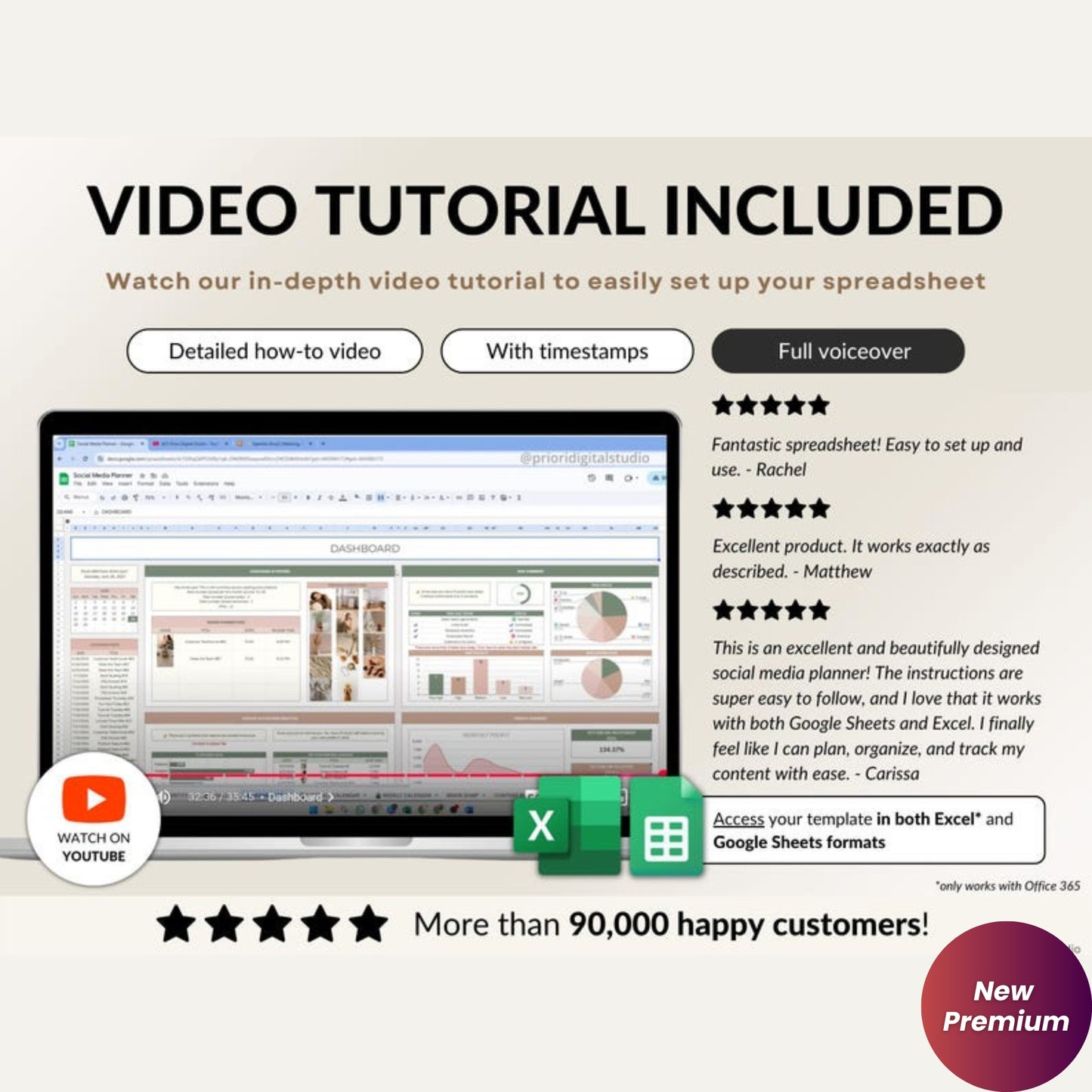 Social Media Content Planner Spreadsheet – Monthly Calendar, Content Tracker & Dashboard | Instagram, TikTok, YouTube | Google Sheets & Excel Template