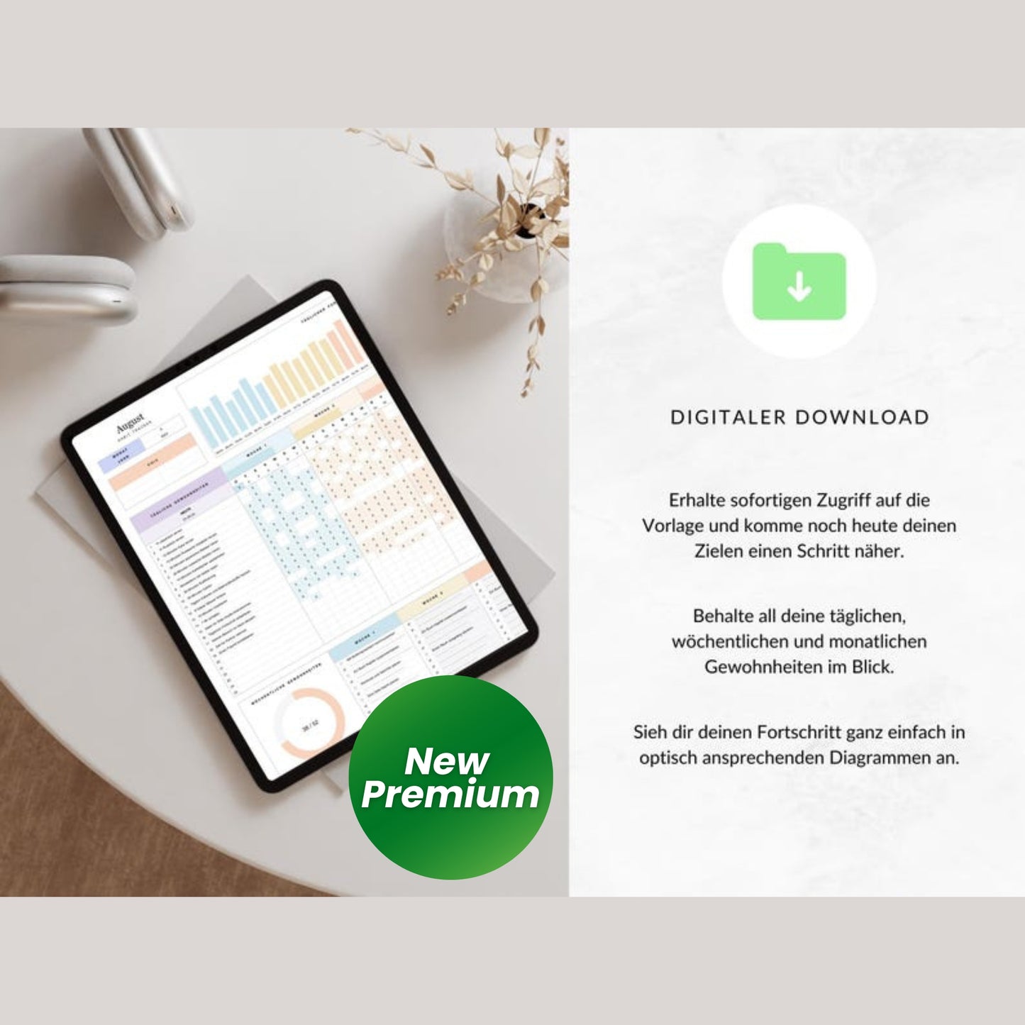 Habit Tracker iPad – GERMAN | Apple Numbers Spreadsheet | Digital Goal & Routine Planner for iOS & Mac