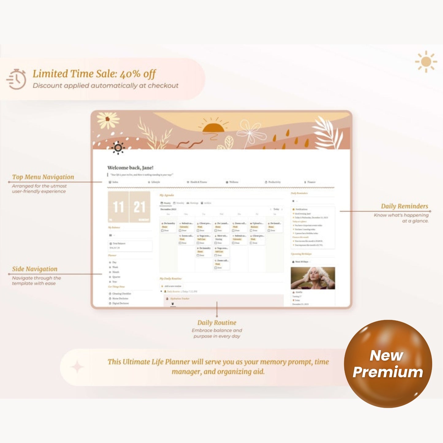 Notion Template Personal Planner | All-in-One Life Dashboard | Daily, Health, Finance & Productivity Organizer