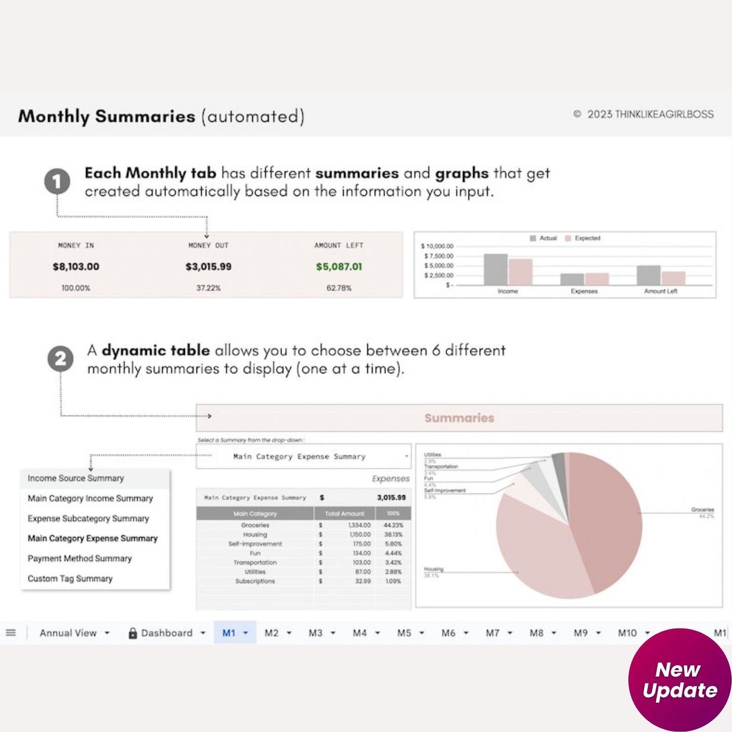 Income and Expense Tracker Spreadsheet - 12 Month Google Sheets Budget Template | Personal Finance Planner
