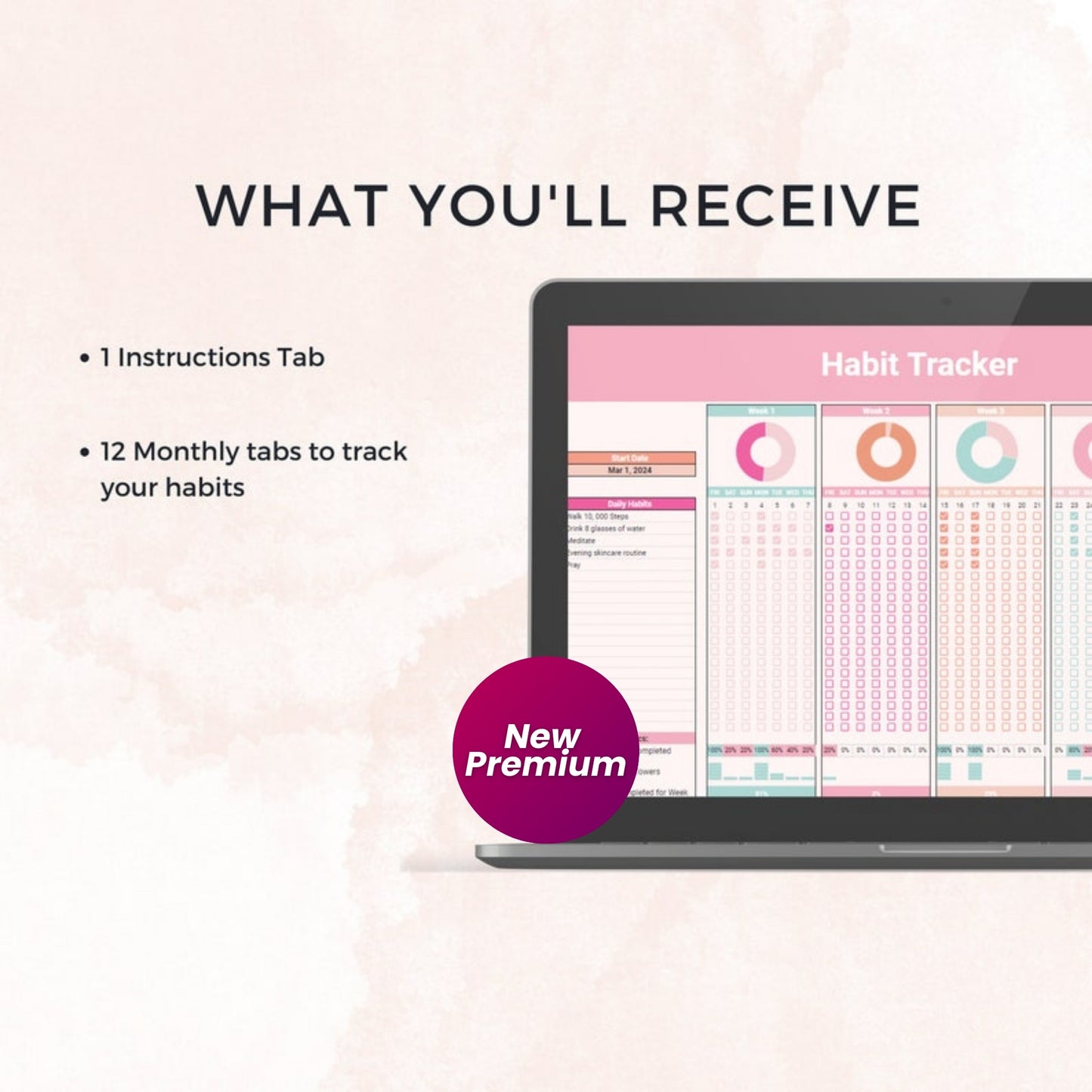 2024 Habit Tracker Spreadsheet – Google Sheets Habit Tracker Template | Daily, Weekly & Monthly Goal Tracker | Digital Planner