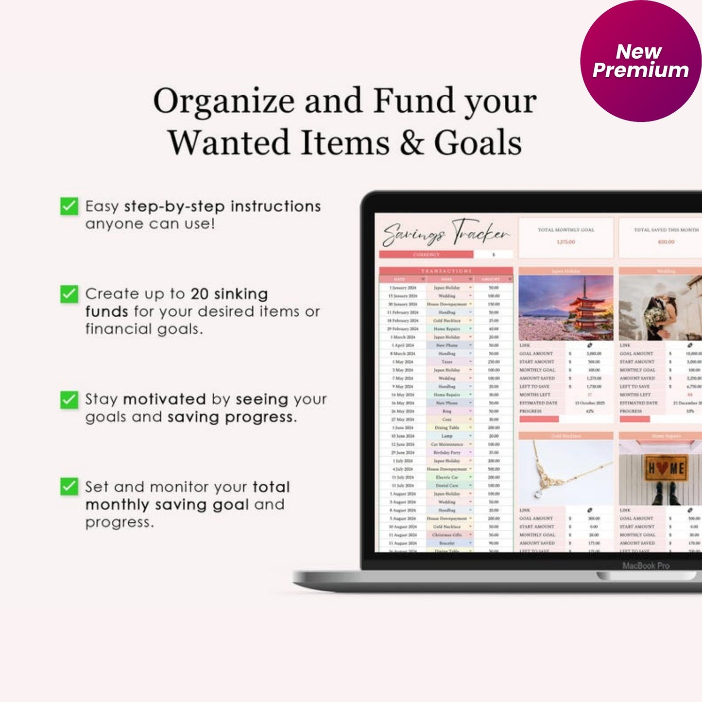 Wishlist & Sinking Funds Tracker Google Sheets Template | Aesthetic Digital Savings Planner | Vision Board Wish List for Online Shopping & Goals
