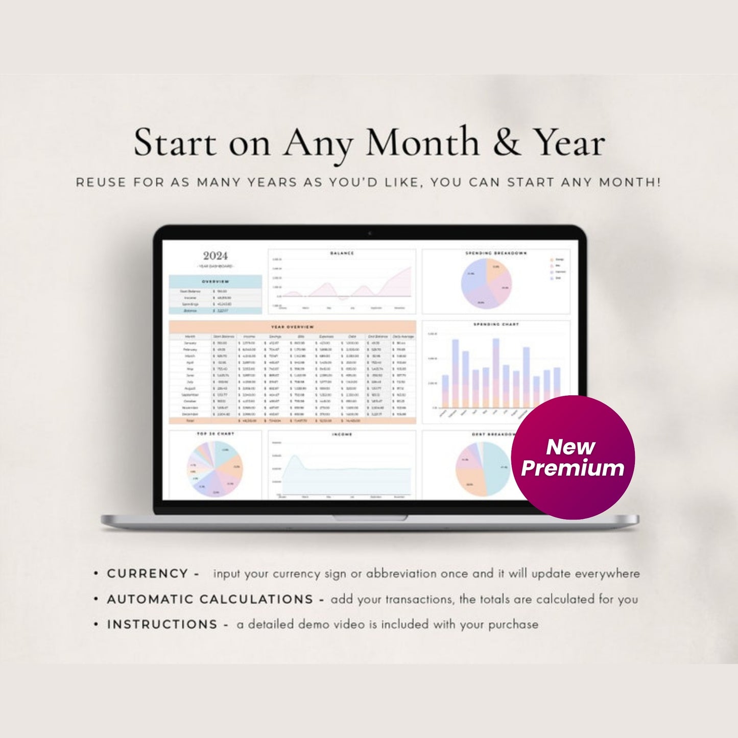 Annual Budget Spreadsheet | Google Sheets Budget Template | Monthly & Yearly Budget Planner | Bill Calendar | Sinking Funds & Debt Tracker