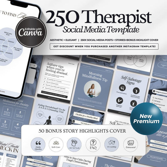 Therapist Instagram Canva Templates | Mental Health Social Media Posts & Stories | Counseling & Psychology Branding Kit
