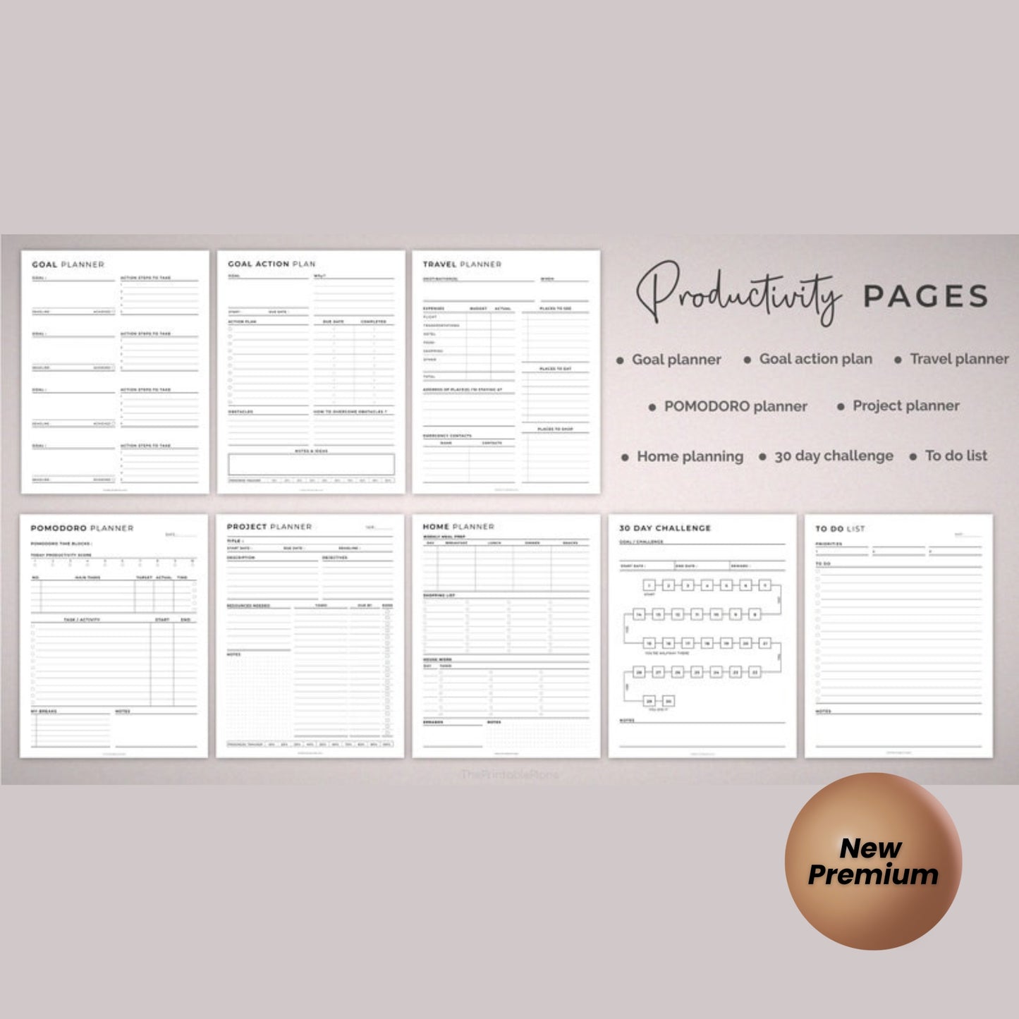Personal Planner Printable Bundle – Daily, Weekly, Monthly Planners | Goal Setting, Health, Finance, Productivity | 5 Sizes | POMODORO + Year Calendar