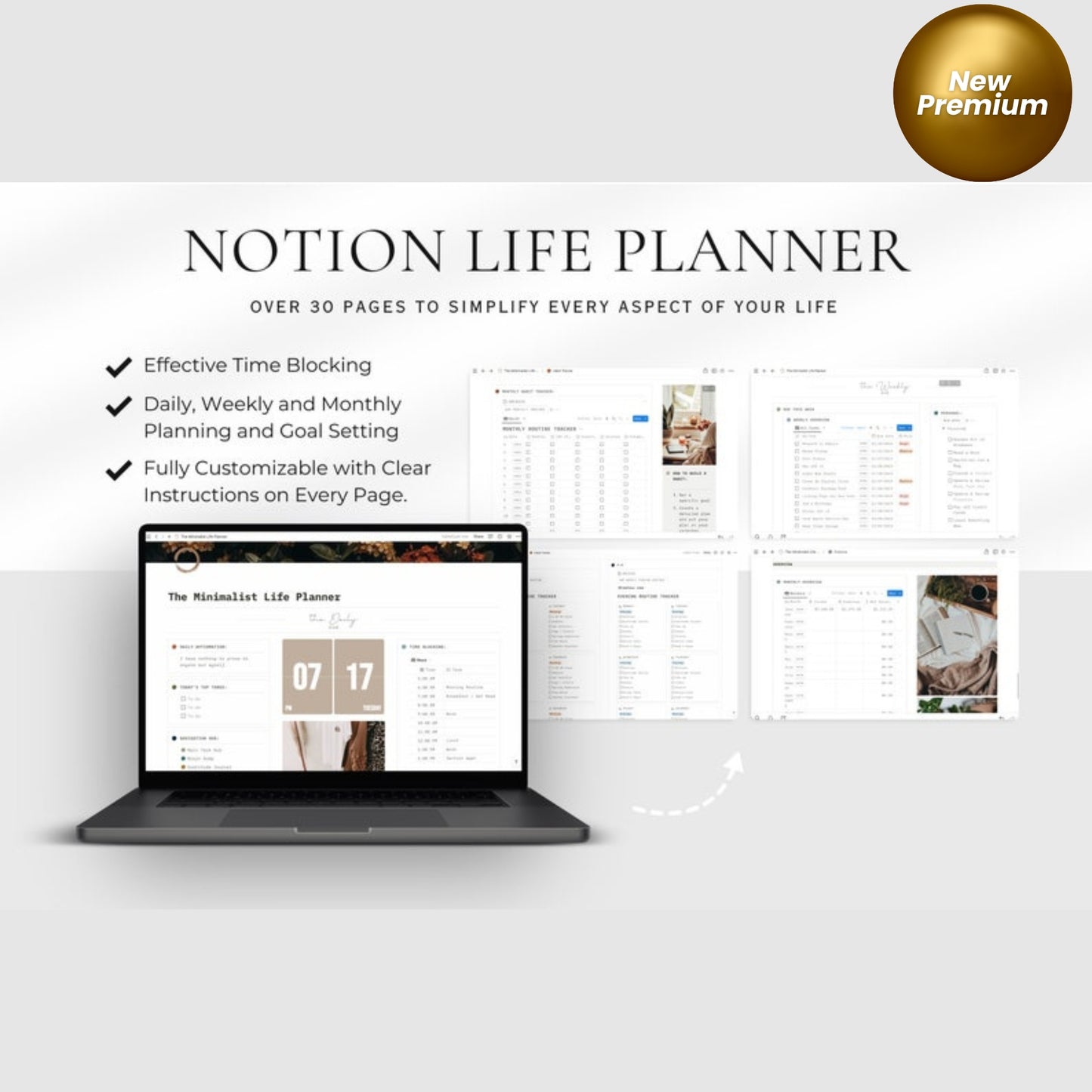 Minimal Aesthetic Notion Planner | Budget Tracker, ADHD Habit Tracker, Cute Notion Dashboard | Personal Finance, Meal & Life Organizer