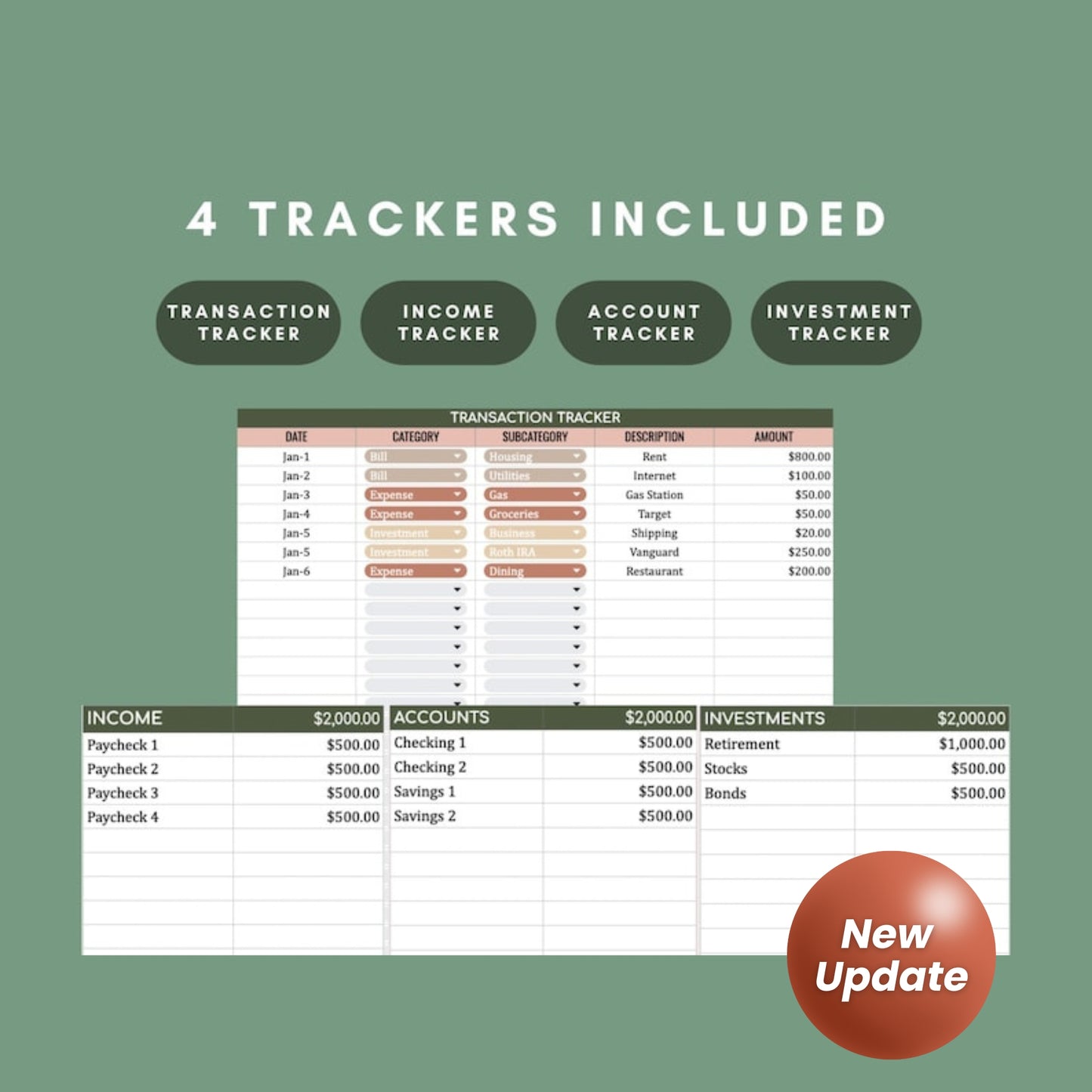 Cash Budget Planner Google Spreadsheet | Digital Download | Income, Accounts, Expense Tracker, Investment & Denomination Breakdown | Video Tutorial Included
