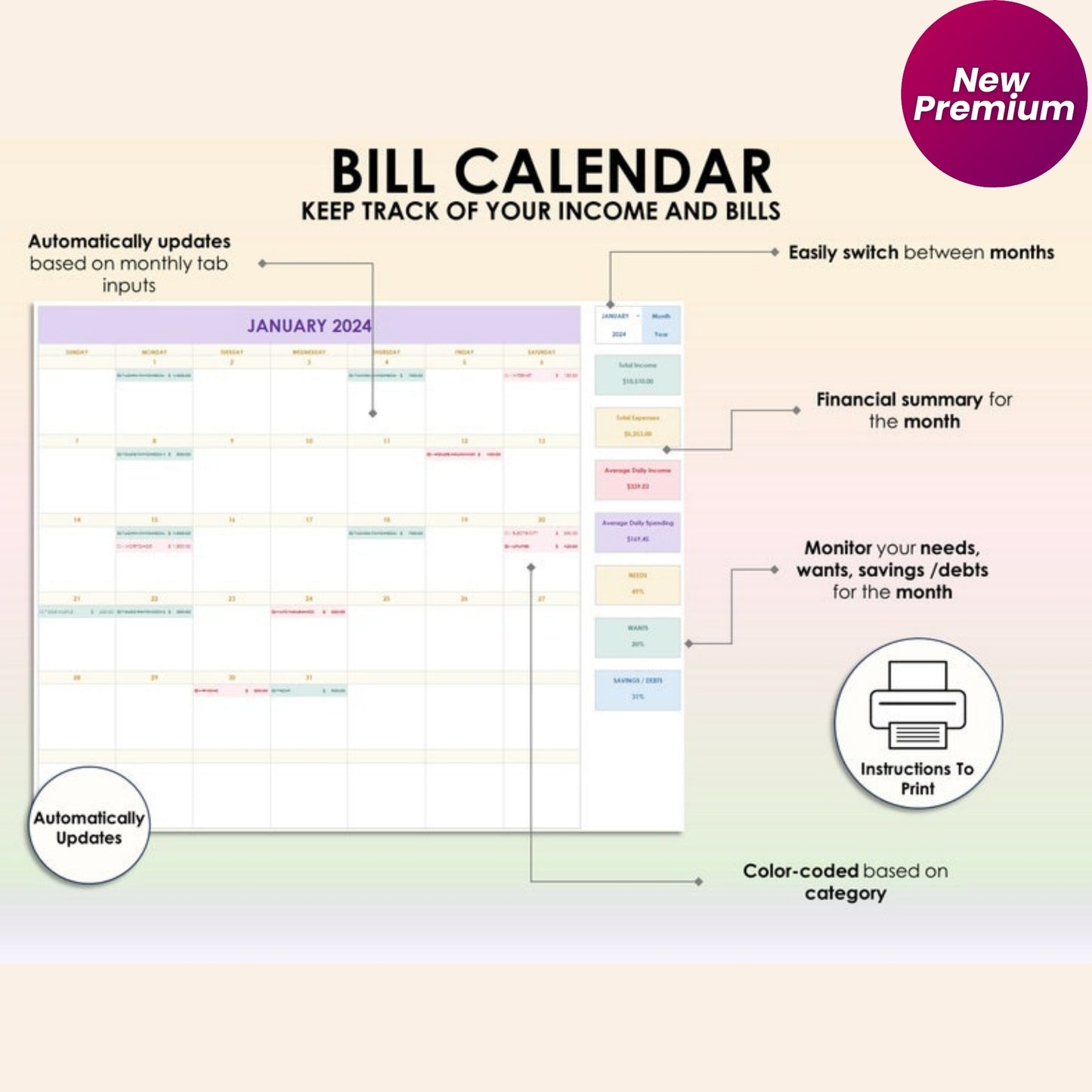 Family & Couple Annual Budget Spreadsheet – Google Sheets & Excel | Monthly & Biweekly Tracker | Bill Calendar | Debt & 50/30/20 Tracker
