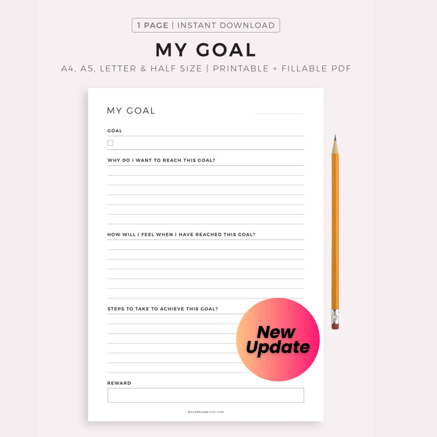 My Goal Printable Planner - Life, Fitness, Career, Finance, Relationships, Fun & Hobbies Goals - A4 A5 Letter Half Size PDF