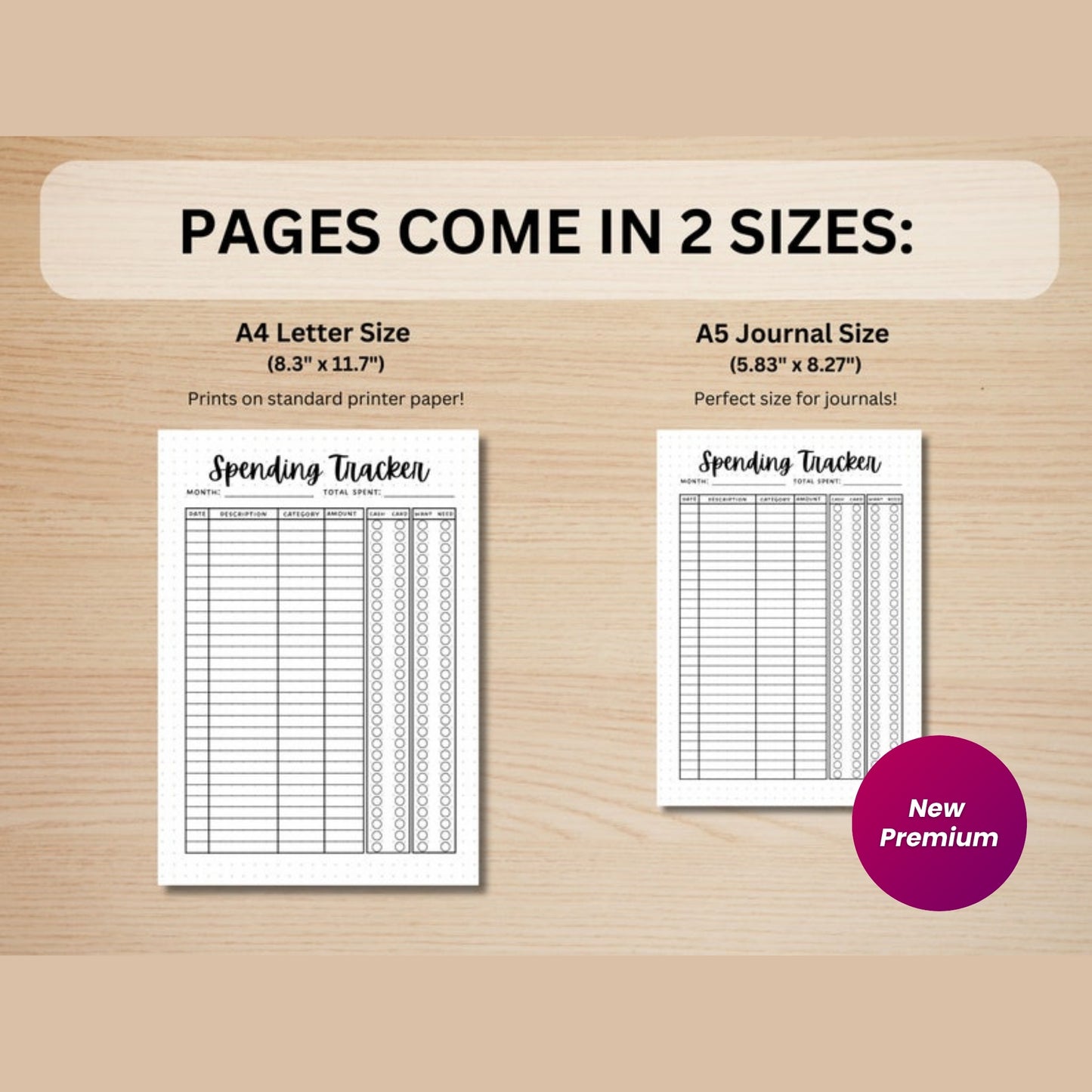 Spending Tracker Printable Journal Page – Expense & Finance Log – A4 & A5 Planner Pages – Money Tracker  – Instant Download