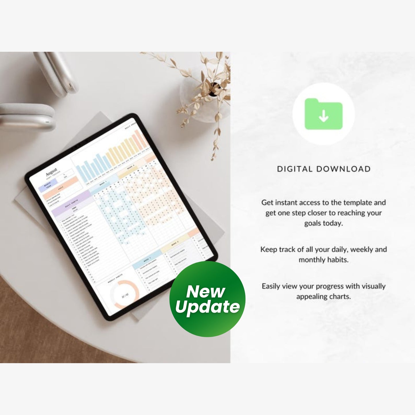 Habit Tracker iPad Daily Weekly Monthly – Apple Numbers Spreadsheet | Goal Planner Digital | Routine & Task Management for Mac & iOS