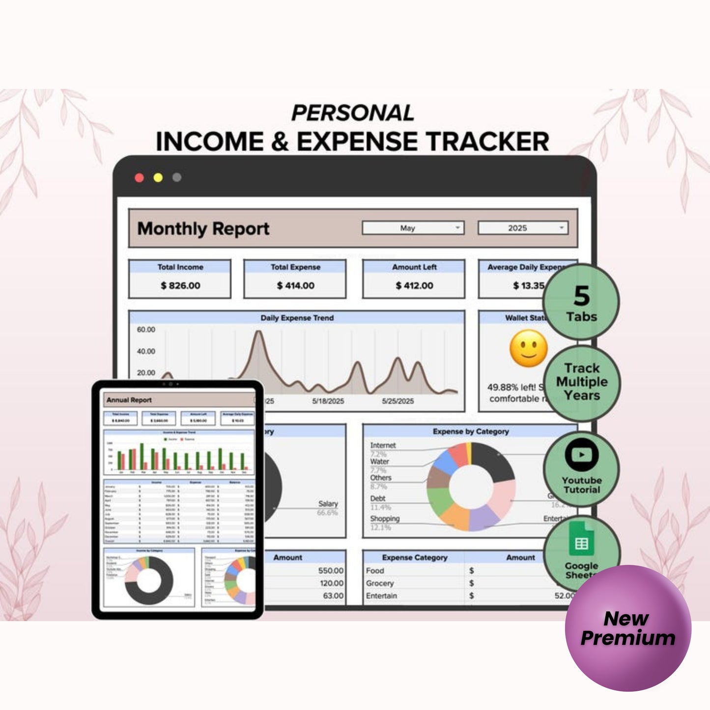 Income and Expense Tracker Google Sheets | Personal Finance Dashboard Spreadsheet | Budget Planner Template