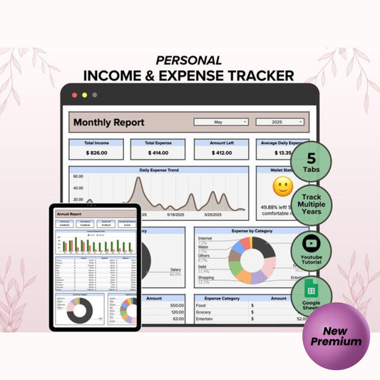 Income and Expense Tracker Google Sheets | Personal Finance Dashboard Spreadsheet | Budget Planner Template