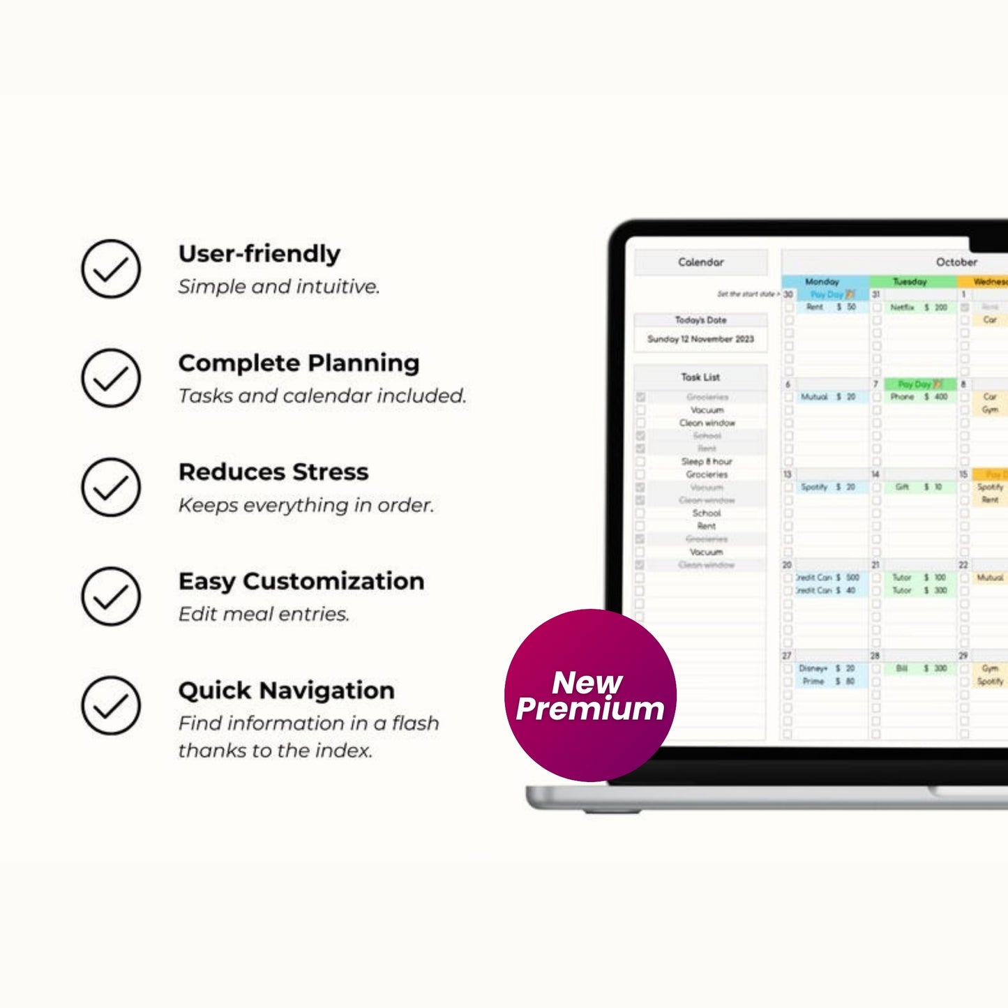 Bill Tracker Google Sheets | Monthly Calendar | Weekly Budget Spreadsheet | Financial Planner | Invoice Template | To Do List