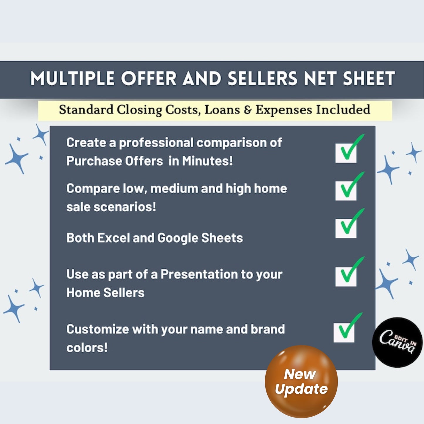Seller's Net Sheet + Multiple Offers Spreadsheet Bundle | Real Estate Closing Proceeds & Offer Comparison Tool