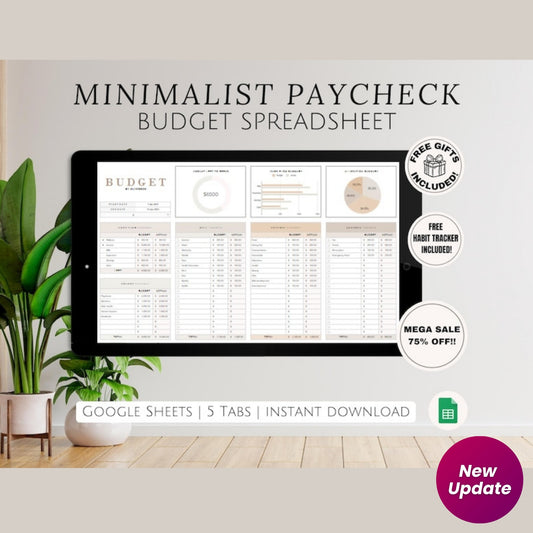 Paycheck Budget Spreadsheet Google Sheets Template | Monthly, Weekly, Biweekly & Semi-Monthly Budget Planner | Income, Expenses & Subscription Tracker