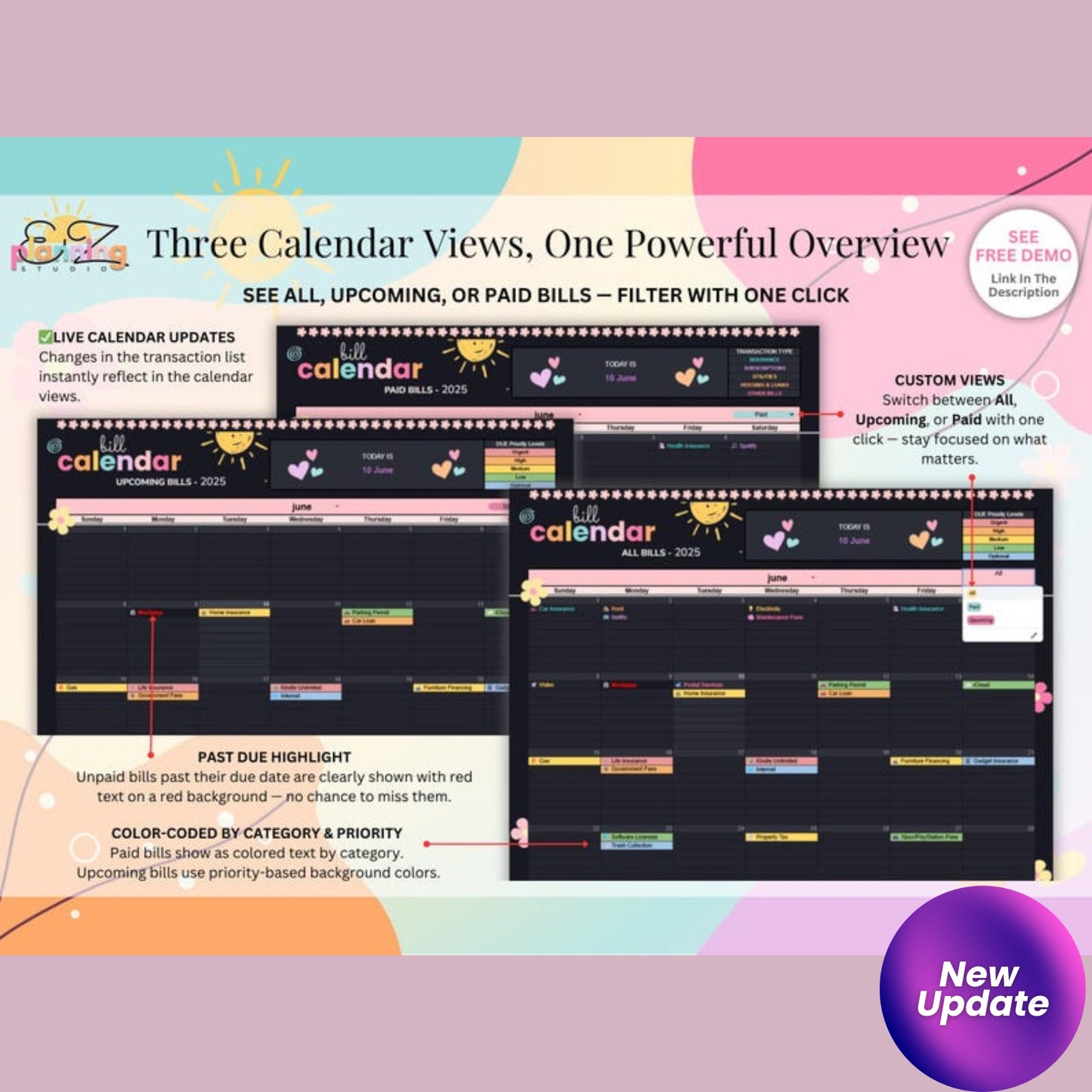 Ongoing Monthly Bill Spreadsheet | Aesthetic Budget Planner for Google Sheets | Automatic Bill Organizer | ADHD-Friendly Digital Finance Tool  📝 Product Description: Stay on top of your bills with this