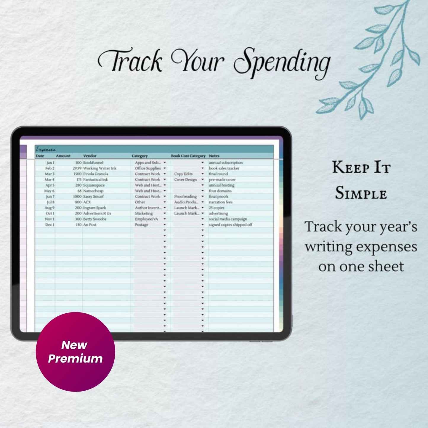 Simple Author Bookkeeping | Book Publishing Cost Tracker + Profit & Loss Spreadsheet