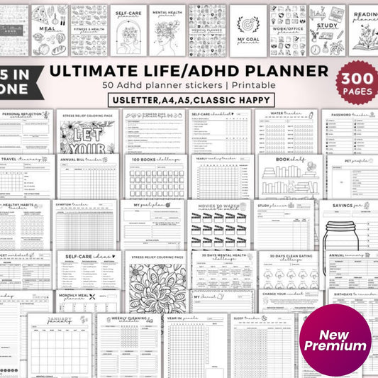 Mega ADHD Life Planner Bundle 2025 | 15-in-1 Printable A4 A5 Inserts | Productivity, Wellness, Goal, Budget & More | 300+ Pages