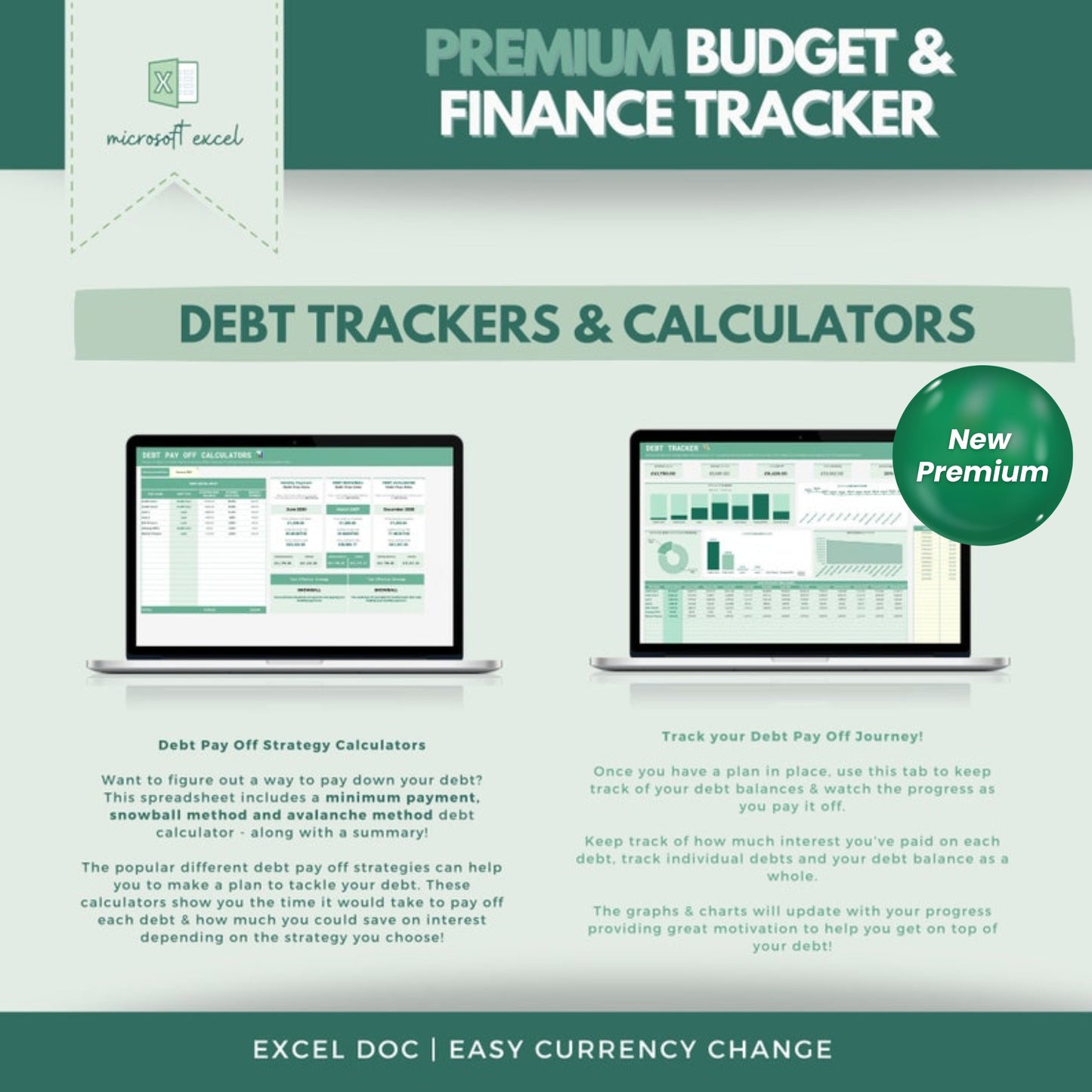 Excel Premium Budget & Finance Tracker | Monthly & Annual Budget Spreadsheet | Savings, Debt & Finance Organizer