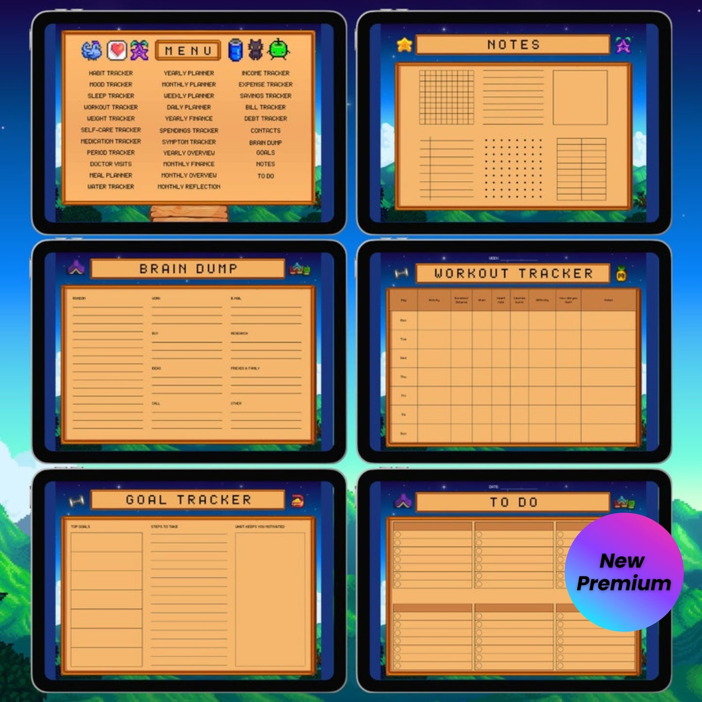 Stardew Valley Digital Life Planner – GoodNotes & Notability | Cute Kawaii Organizer with Mood, Finance, Habit Tracker | Monthly Weekly Daily Hourly