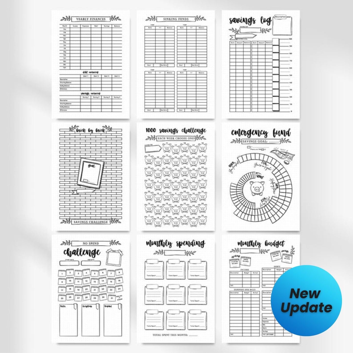 Printable Finance Trackers Bundle | Budget Planner Binder | Editable Finance Planner Inserts | Expense Log | Savings Games | Bujo Templates