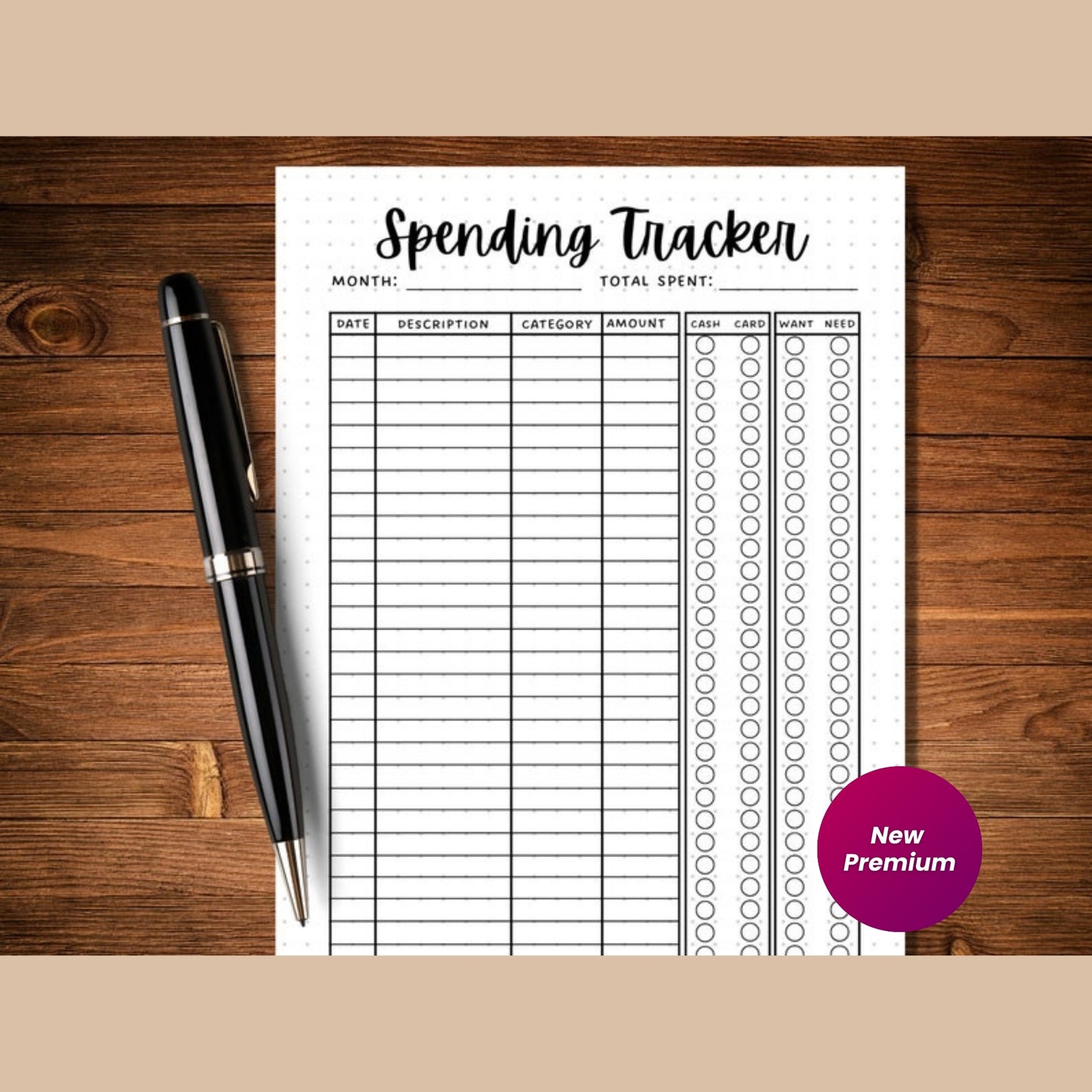 Spending Tracker Printable Journal Page – Expense & Finance Log – A4 & A5 Planner Pages – Money Tracker  – Instant Download