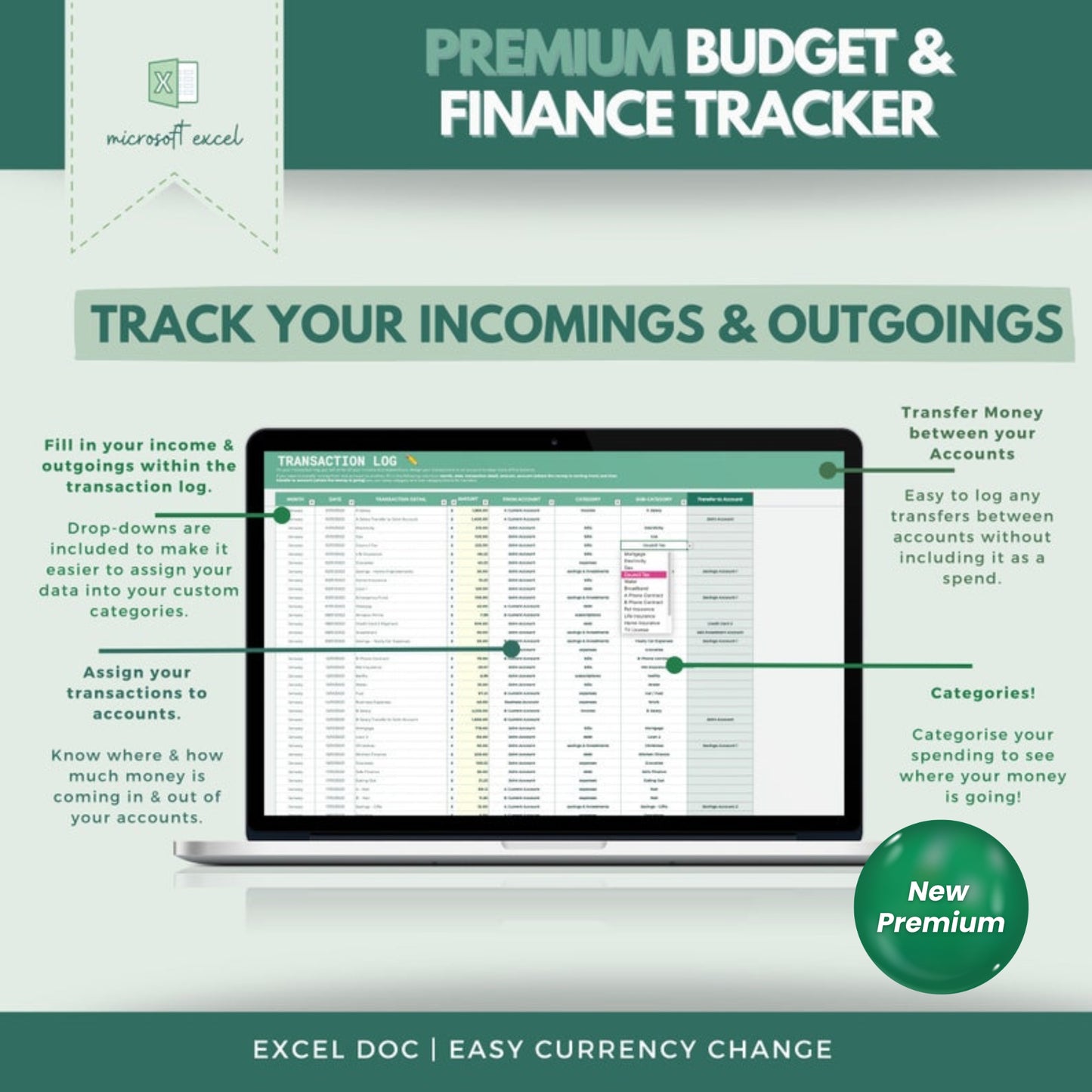 Excel Premium Budget & Finance Tracker | Monthly & Annual Budget Spreadsheet | Savings, Debt & Finance Organizer
