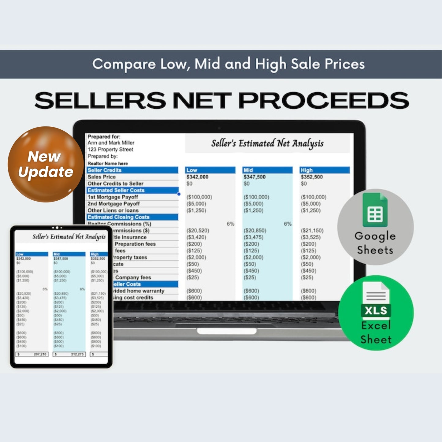 Seller's Net Sheet + Multiple Offers Spreadsheet Bundle | Real Estate Closing Proceeds & Offer Comparison Tool