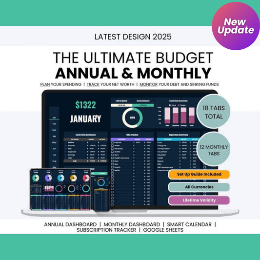 Ultimate Annual Budget Planner | Google Sheets Finance Tracker | Monthly Budget Sheet | Digital Budget & Finance Planner