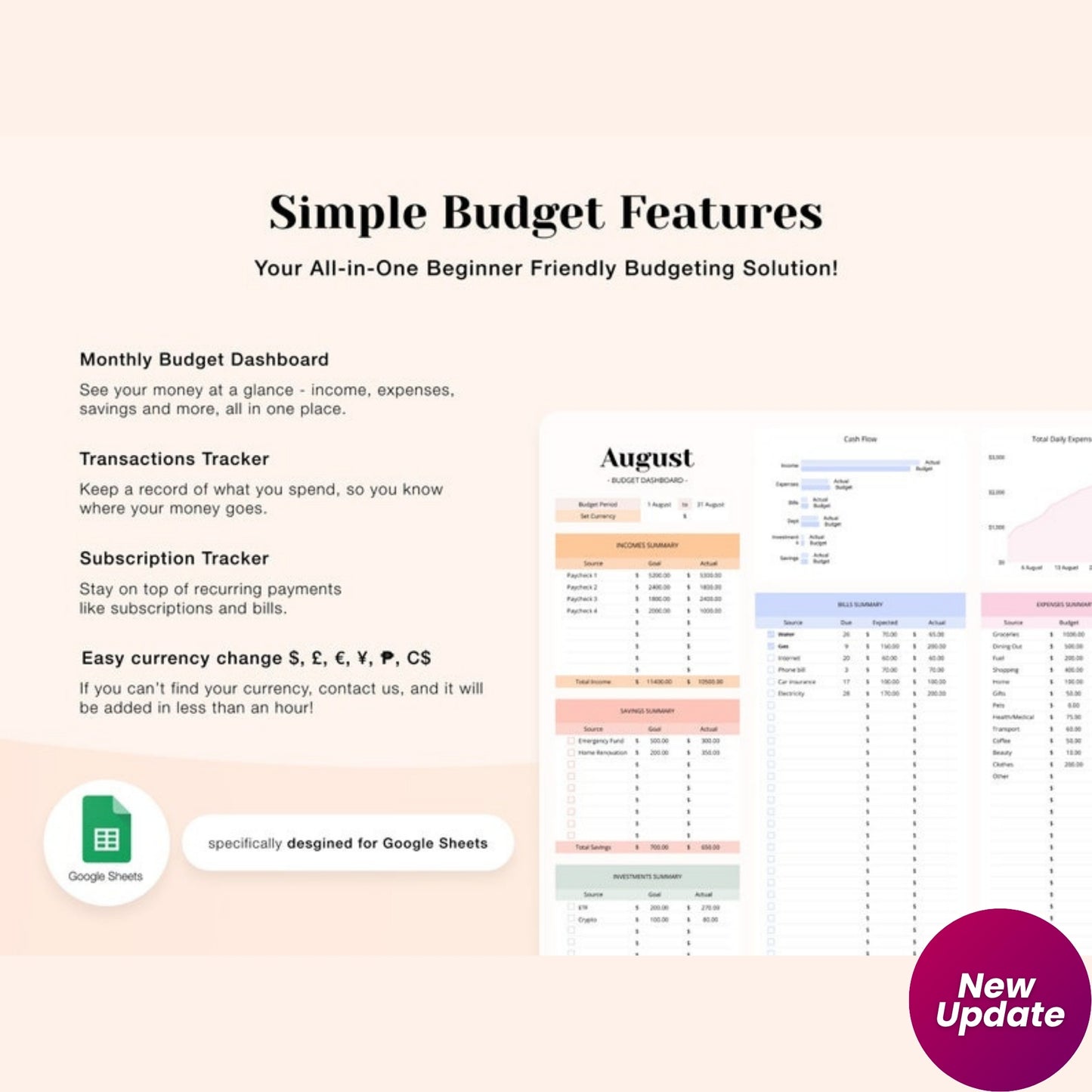 Budget Planner Google Spreadsheet | Weekly & Biweekly Paycheck Budget | ADHD Friendly Financial Tracker | Personal Finance Spreadsheet