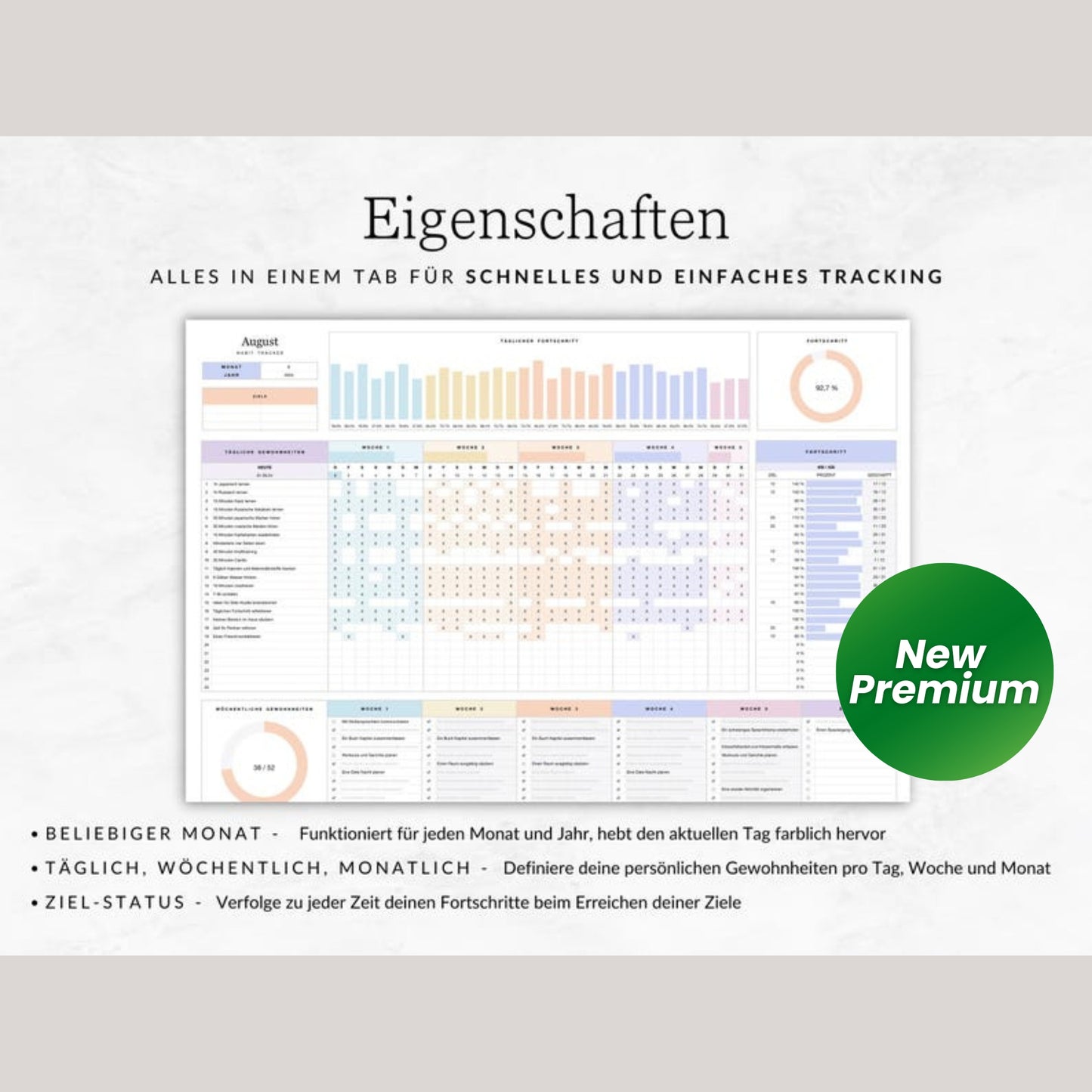 Habit Tracker iPad – GERMAN | Apple Numbers Spreadsheet | Digital Goal & Routine Planner for iOS & Mac