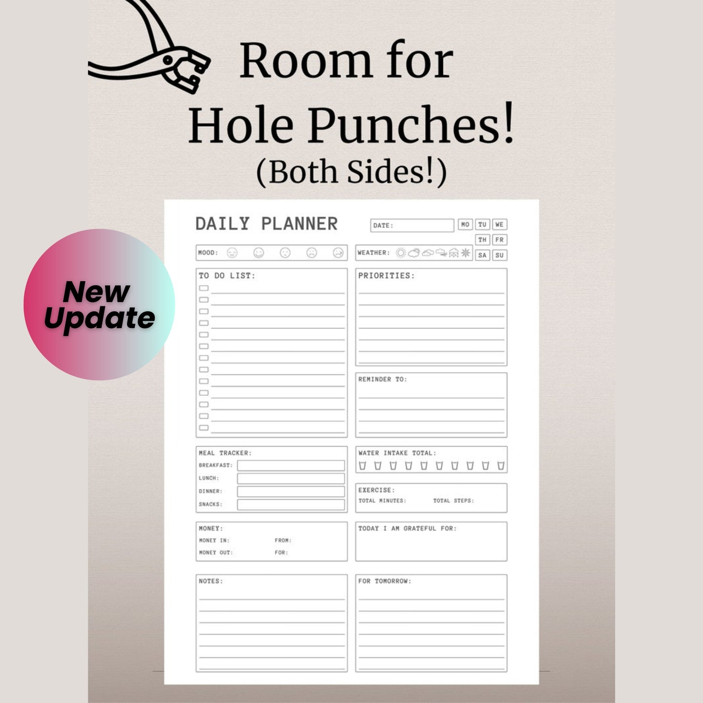 ADHD Daily Planner Printable - Hourly Organizer for Focus & Productivity | Digital Download | 8.5x11 PDF
