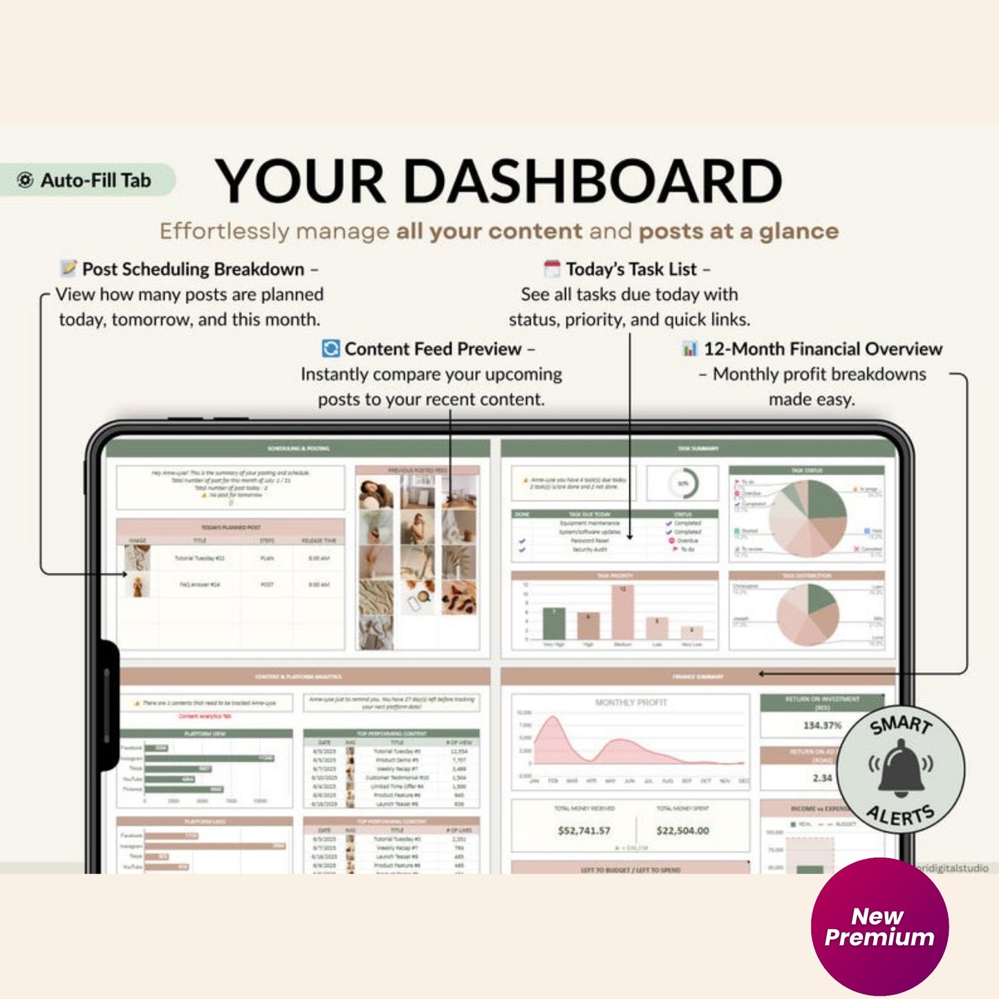Social Media Content Planner Spreadsheet | Monthly Content Calendar | Google Sheets & Excel Template for Instagram, TikTok, YouTube