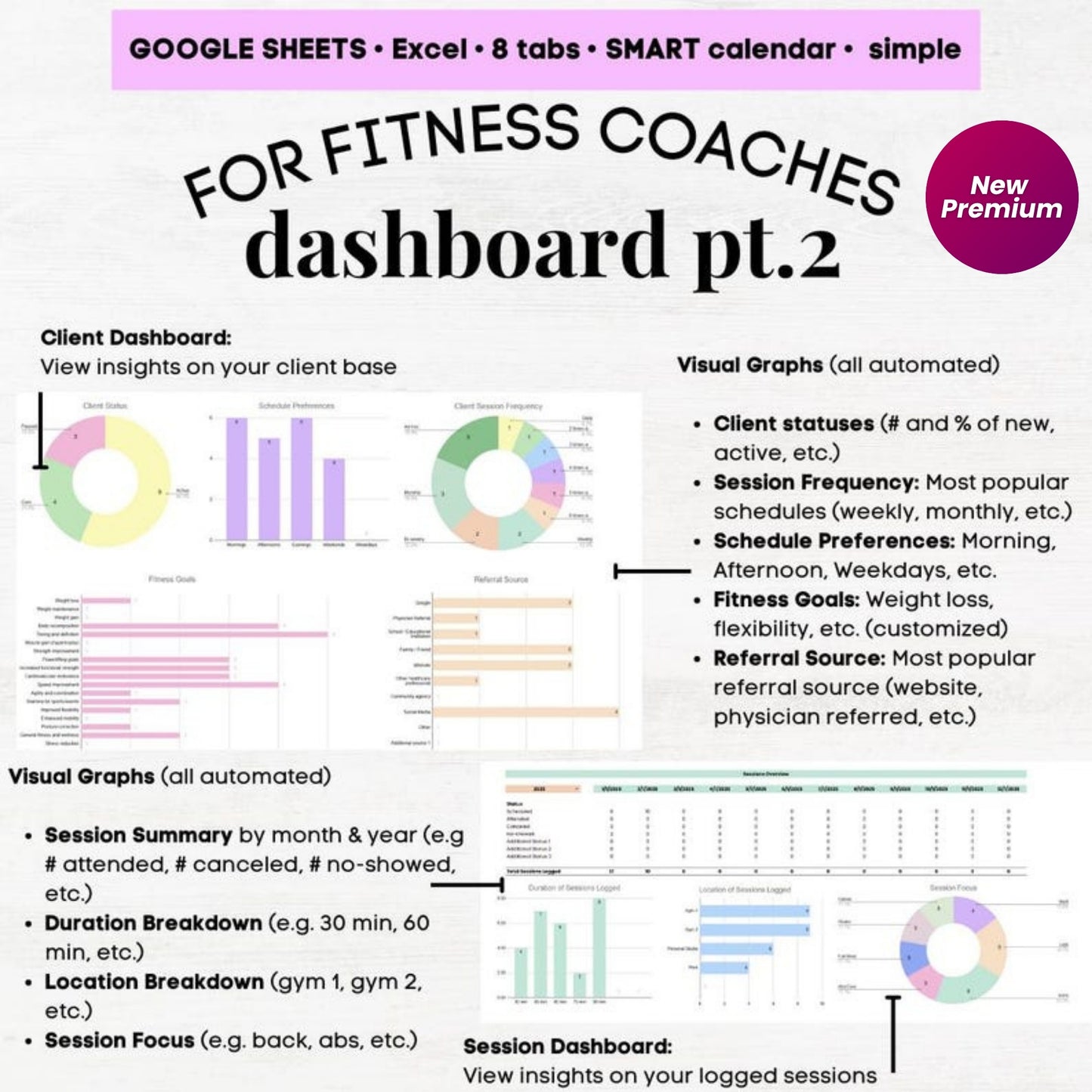 Personal Trainer Client Tracker Calendar | Fitness Coach Spreadsheet | Personal Training Excel & Google Sheets Template