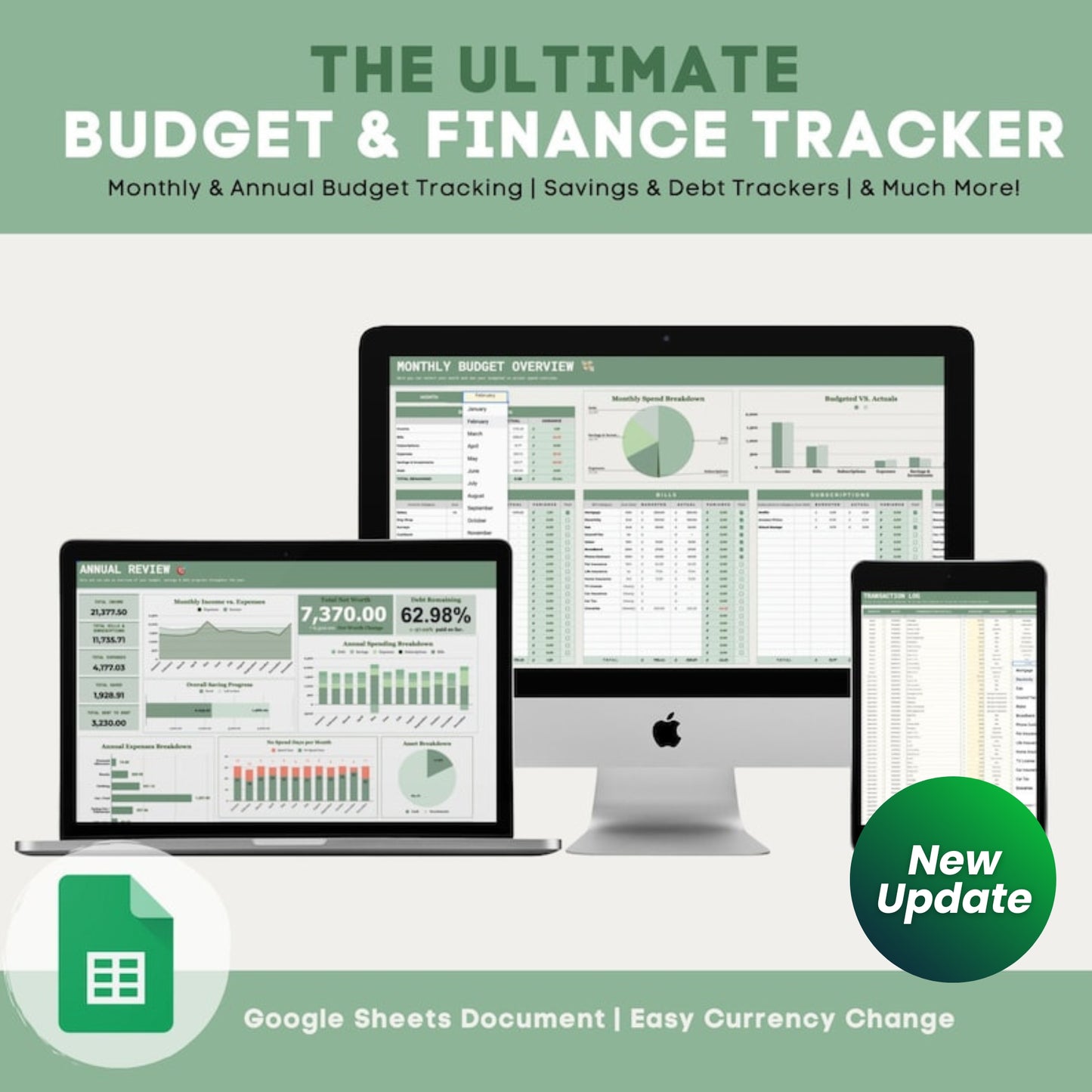 Ultimate Budget & Finance Tracker | Google Sheets Budget Spreadsheet | Savings, Debt & Expense Planner