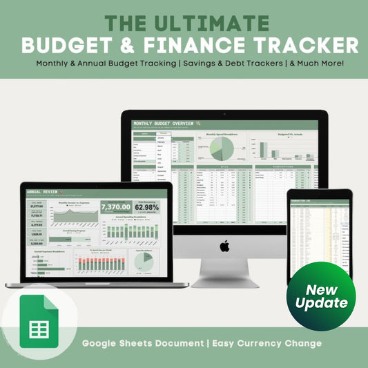 Ultimate Budget & Finance Tracker | Google Sheets Budget Spreadsheet | Savings, Debt & Expense Planner