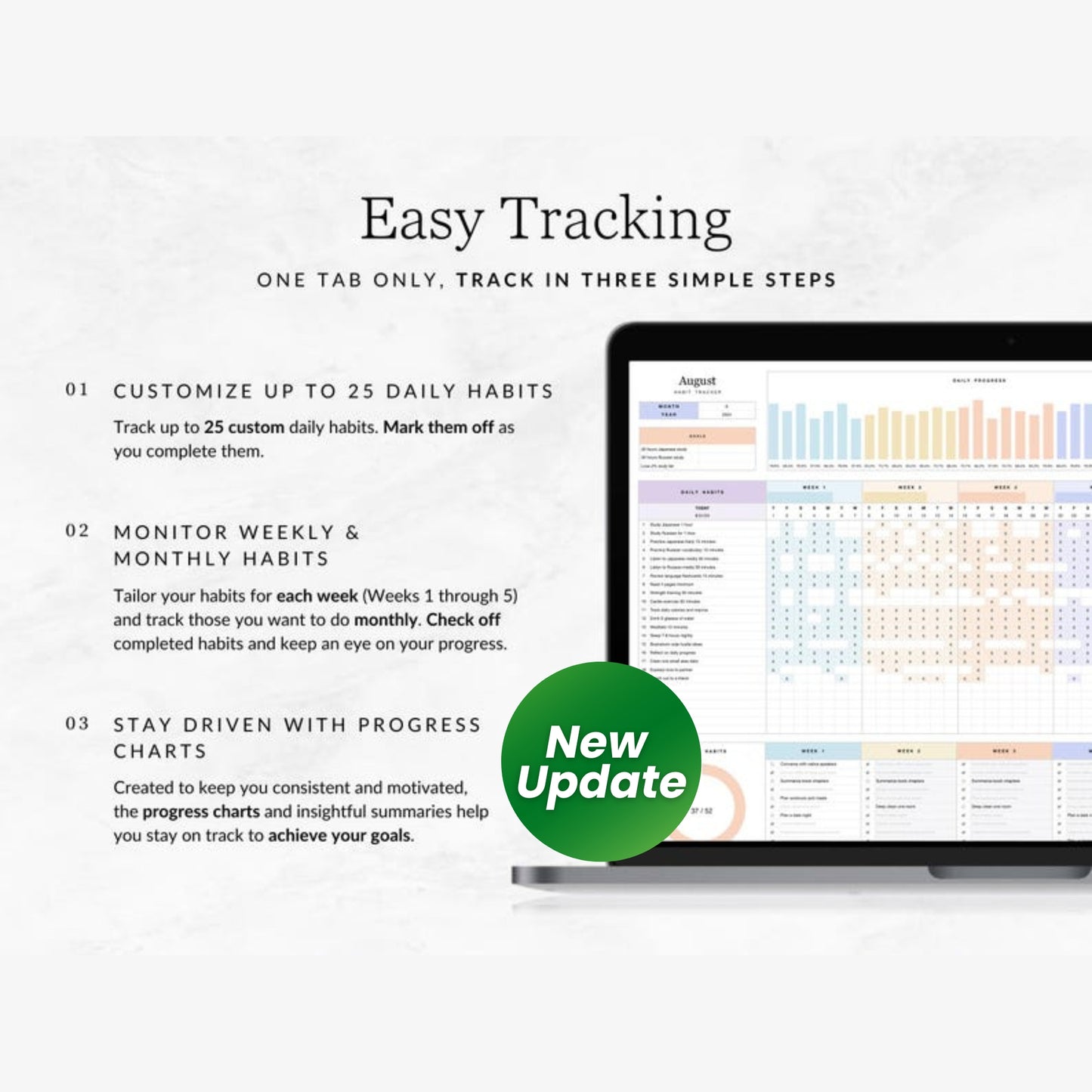 Habit Tracker iPad Daily Weekly Monthly – Apple Numbers Spreadsheet | Goal Planner Digital | Routine & Task Management for Mac & iOS
