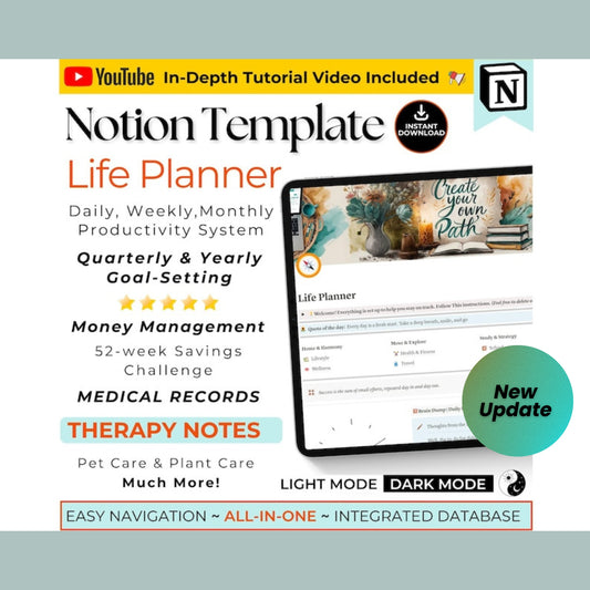 All-in-One Notion Life Planner Template | 2025 Notion Dashboard | Second Brain | Daily, Weekly, Financial, ADHD & Wellness Planner