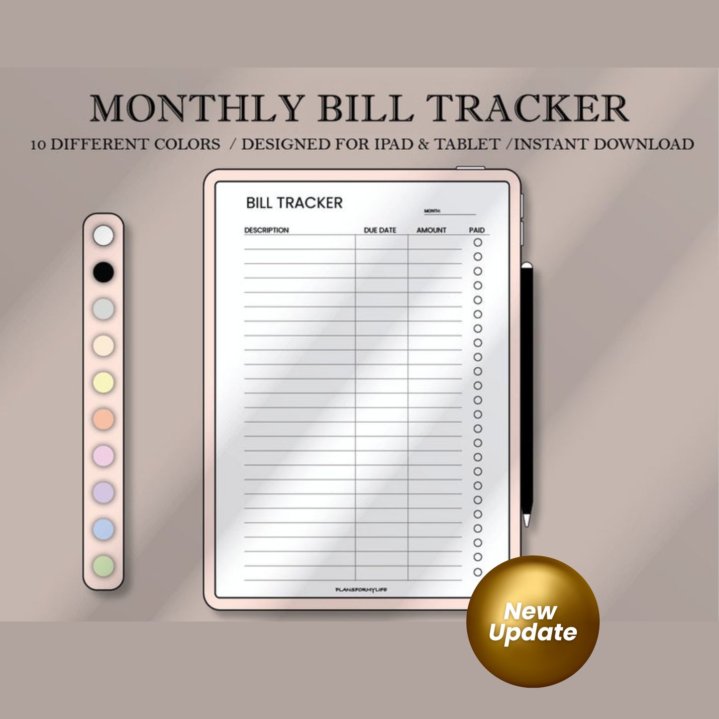 Monthly Bill Tracker | Bill Payment Checklist | Bill Organizer PDF | Finance Planner for iPad & Tablet | Goodnotes & Notability Compatible | Instant Download