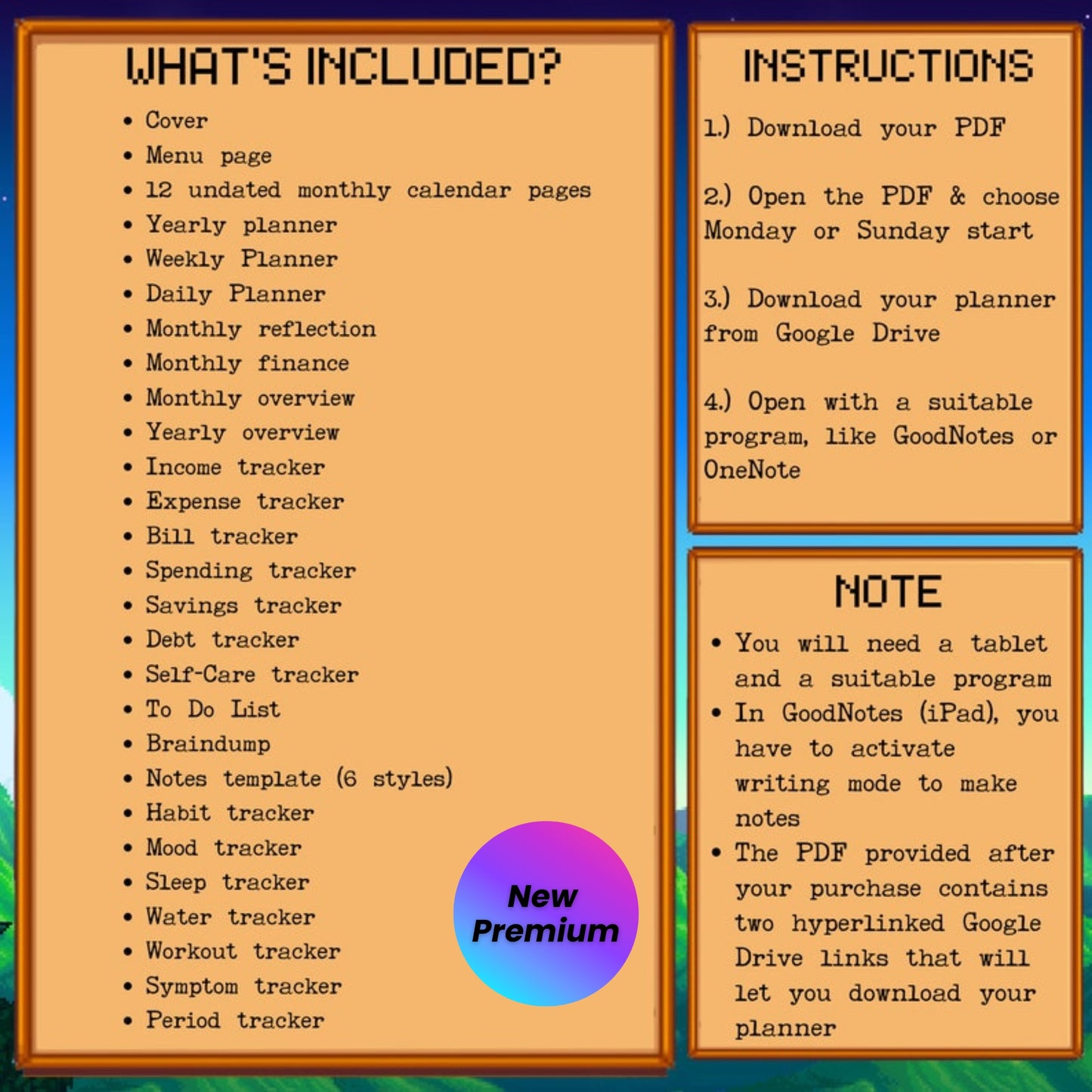 Stardew Valley Digital Life Planner – GoodNotes & Notability | Cute Kawaii Organizer with Mood, Finance, Habit Tracker | Monthly Weekly Daily Hourly
