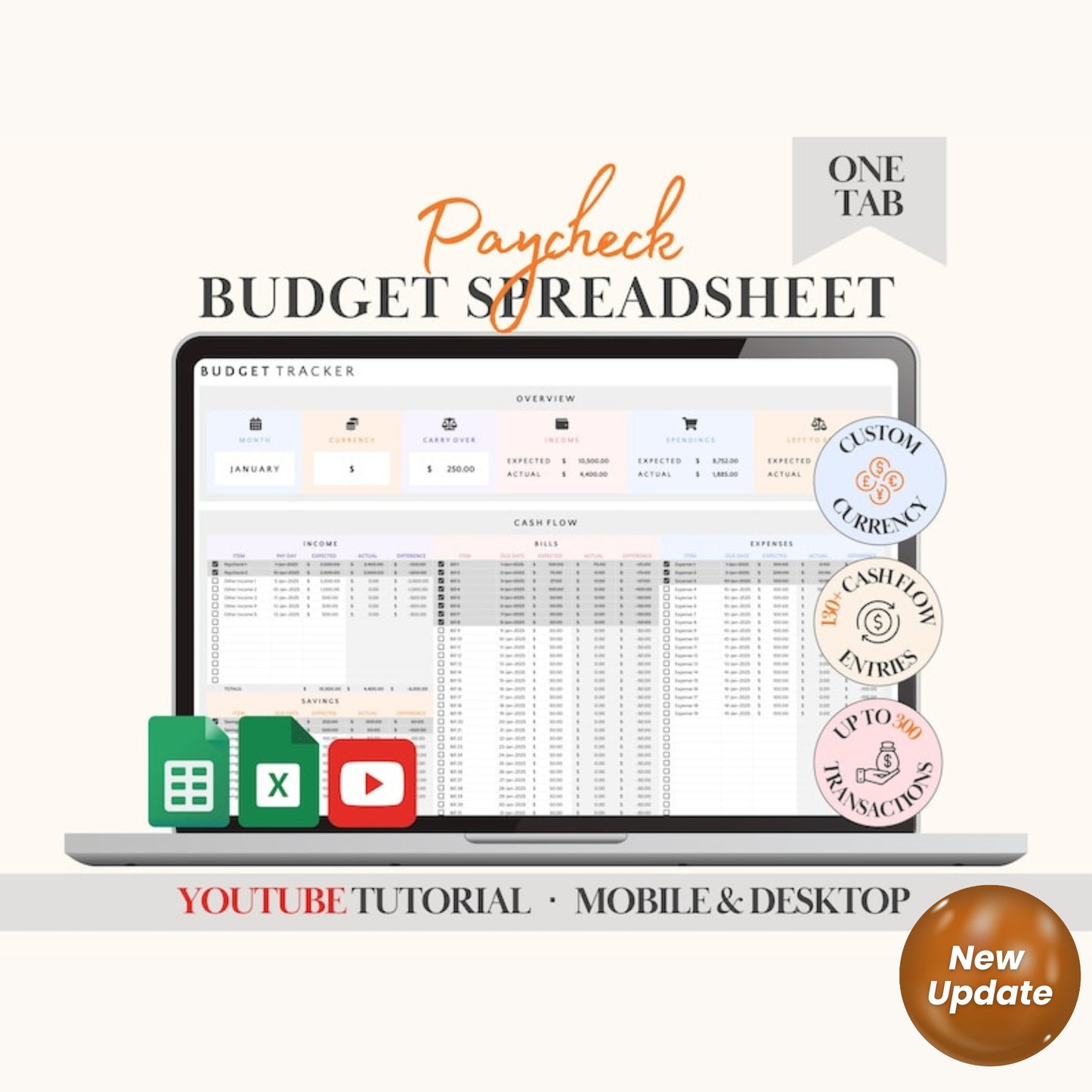Budget Planner Google Sheets | Personal Finance Tracker | Excel Expense Spreadsheet | Student Monthly Budget Template