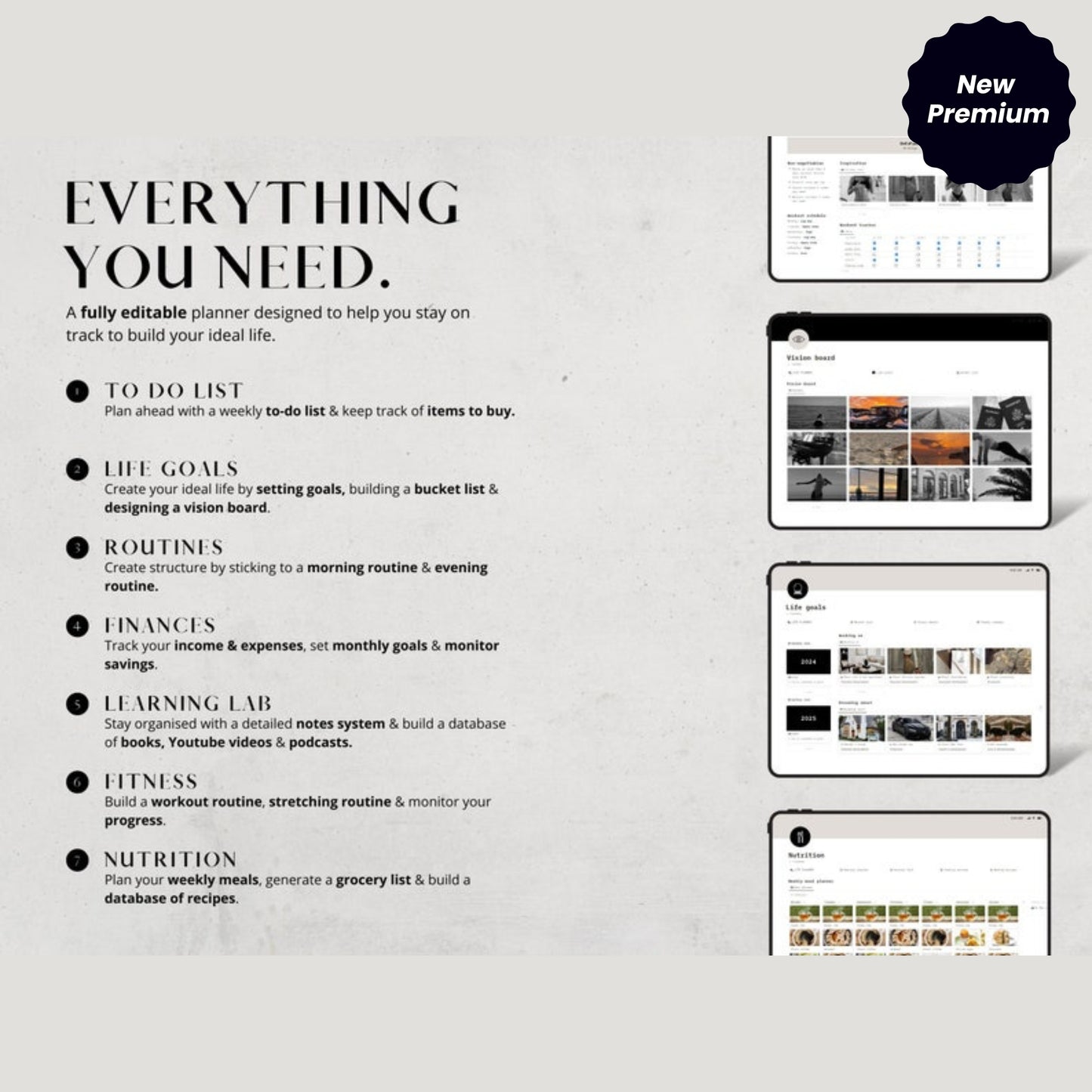 Notion Life Planner Template – All-in-One Dashboard for Fitness, Nutrition, Finance & Routines