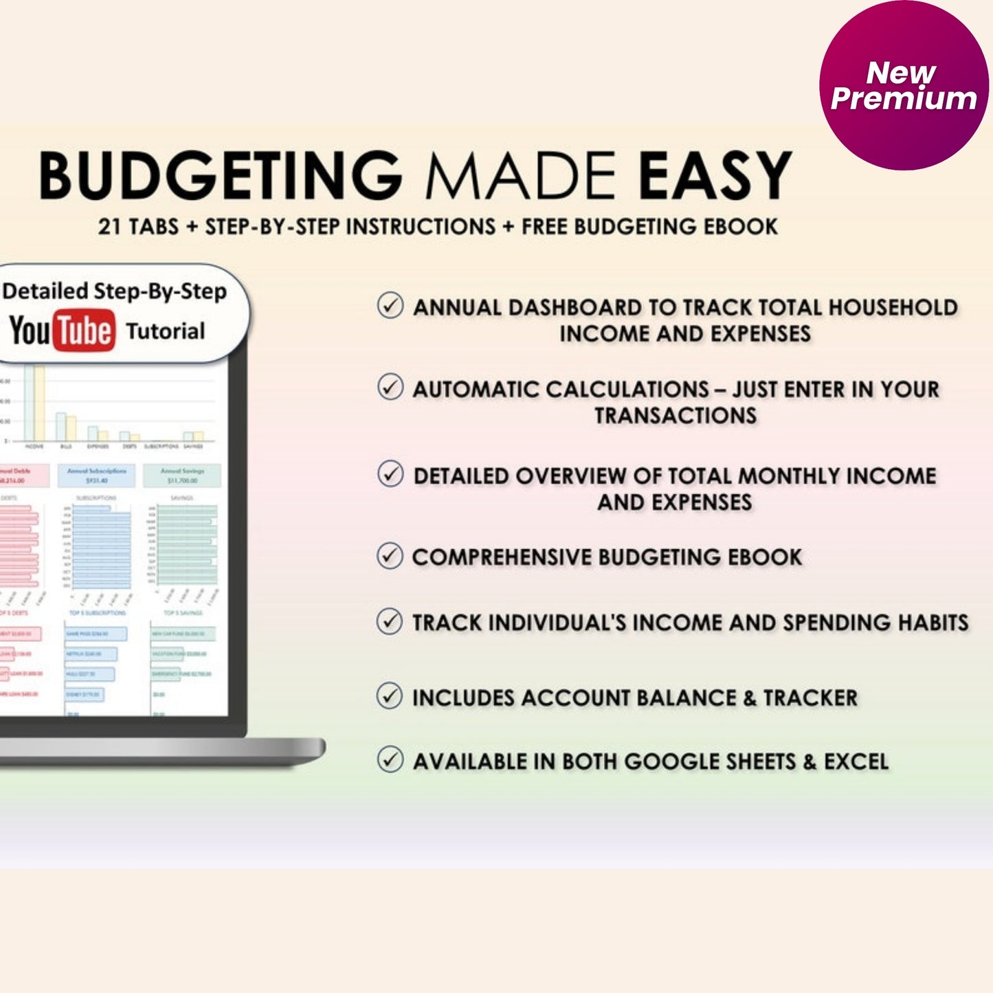 Family & Couple Annual Budget Spreadsheet – Google Sheets & Excel | Monthly & Biweekly Tracker | Bill Calendar | Debt & 50/30/20 Tracker