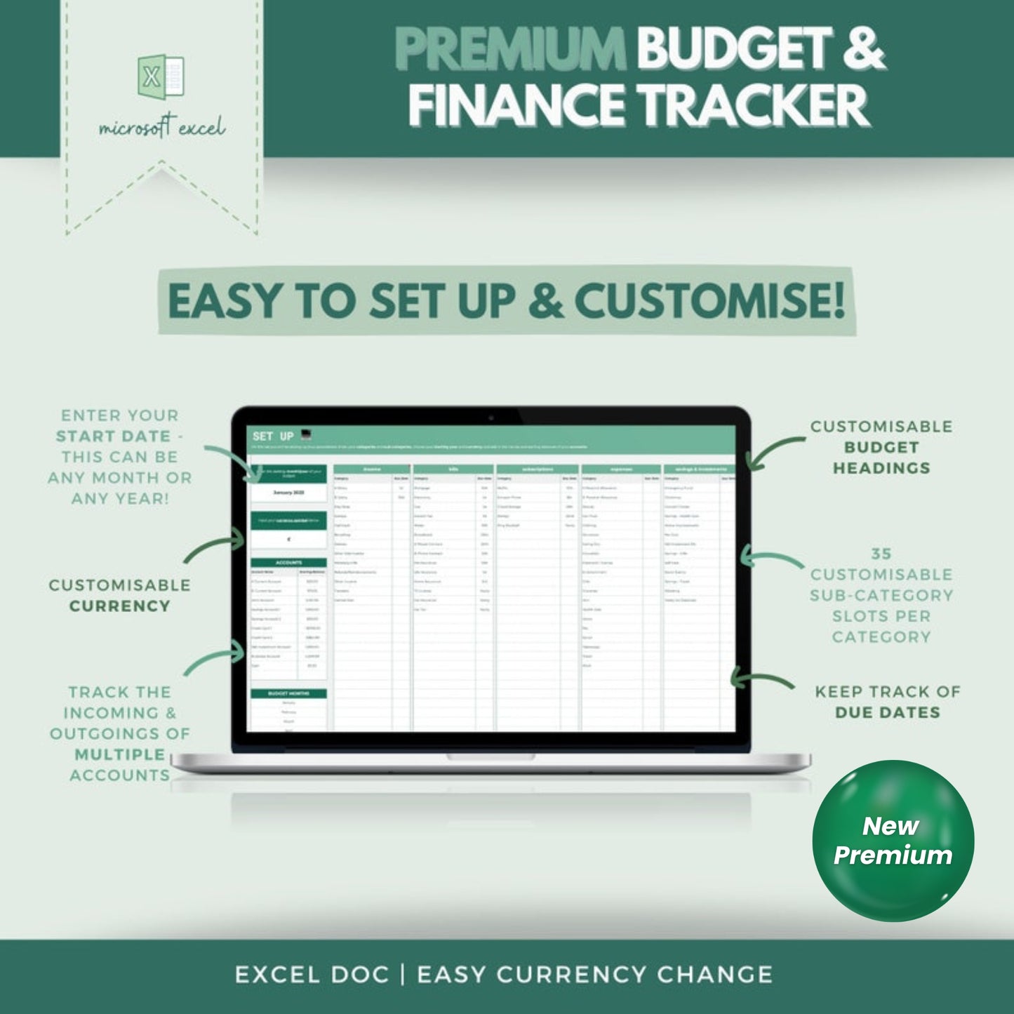 Excel Premium Budget & Finance Tracker | Monthly & Annual Budget Spreadsheet | Savings, Debt & Finance Organizer