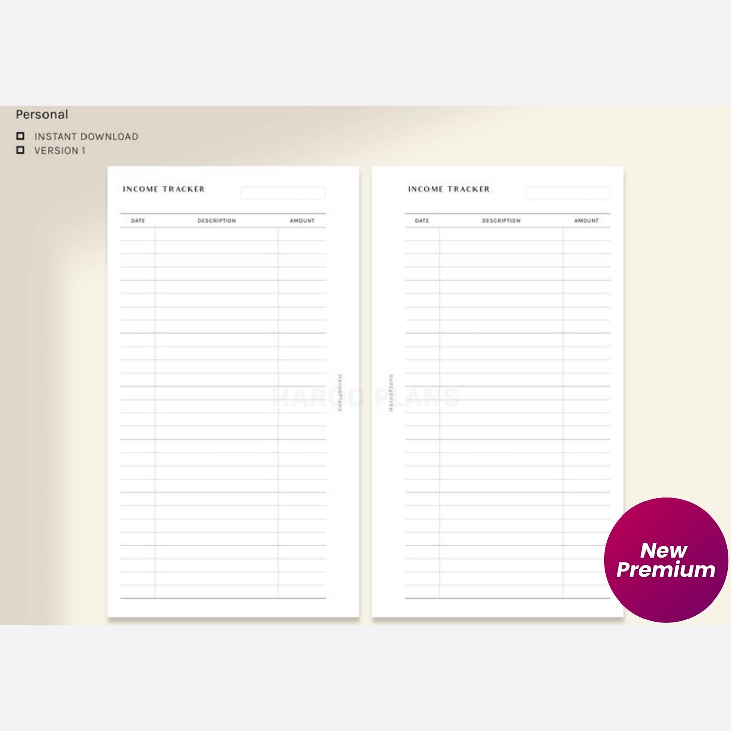 Income Tracker | Personal Size Printable Planner Inserts | Money Log Template | Financial Planning PDF | Income Overview Digital Download