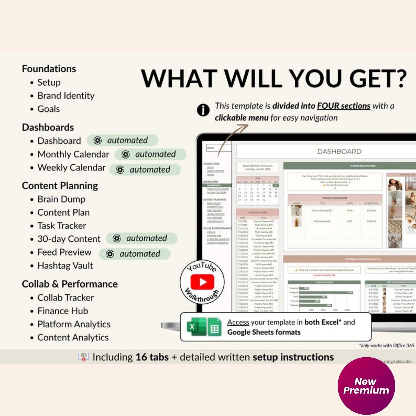Social Media Content Planner Spreadsheet | Monthly Content Calendar | Google Sheets & Excel Template for Instagram, TikTok, YouTube