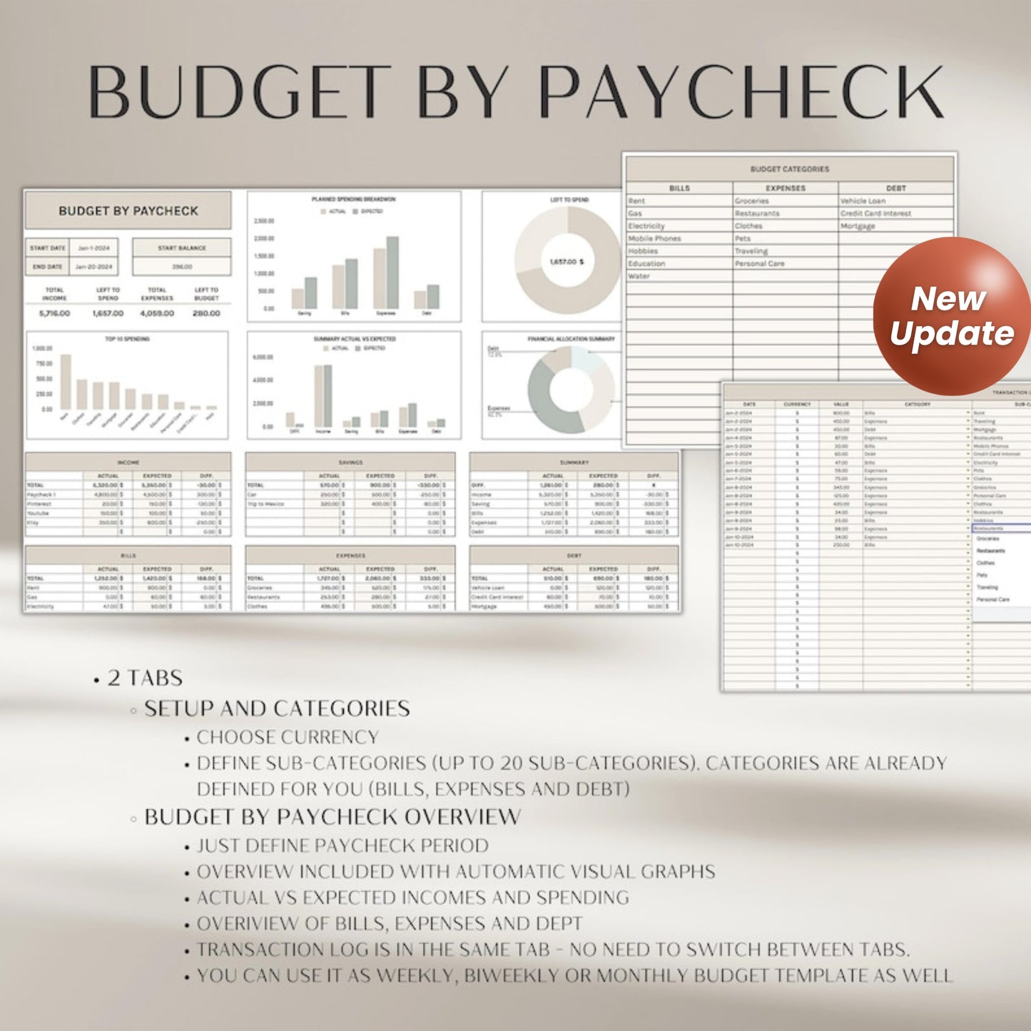 PLR Digital Monthly Budget Spreadsheet Bundle | Budget Planner Excel & Google Sheets Templates | Debt Payoff, Income Tracker, Financial Organizer