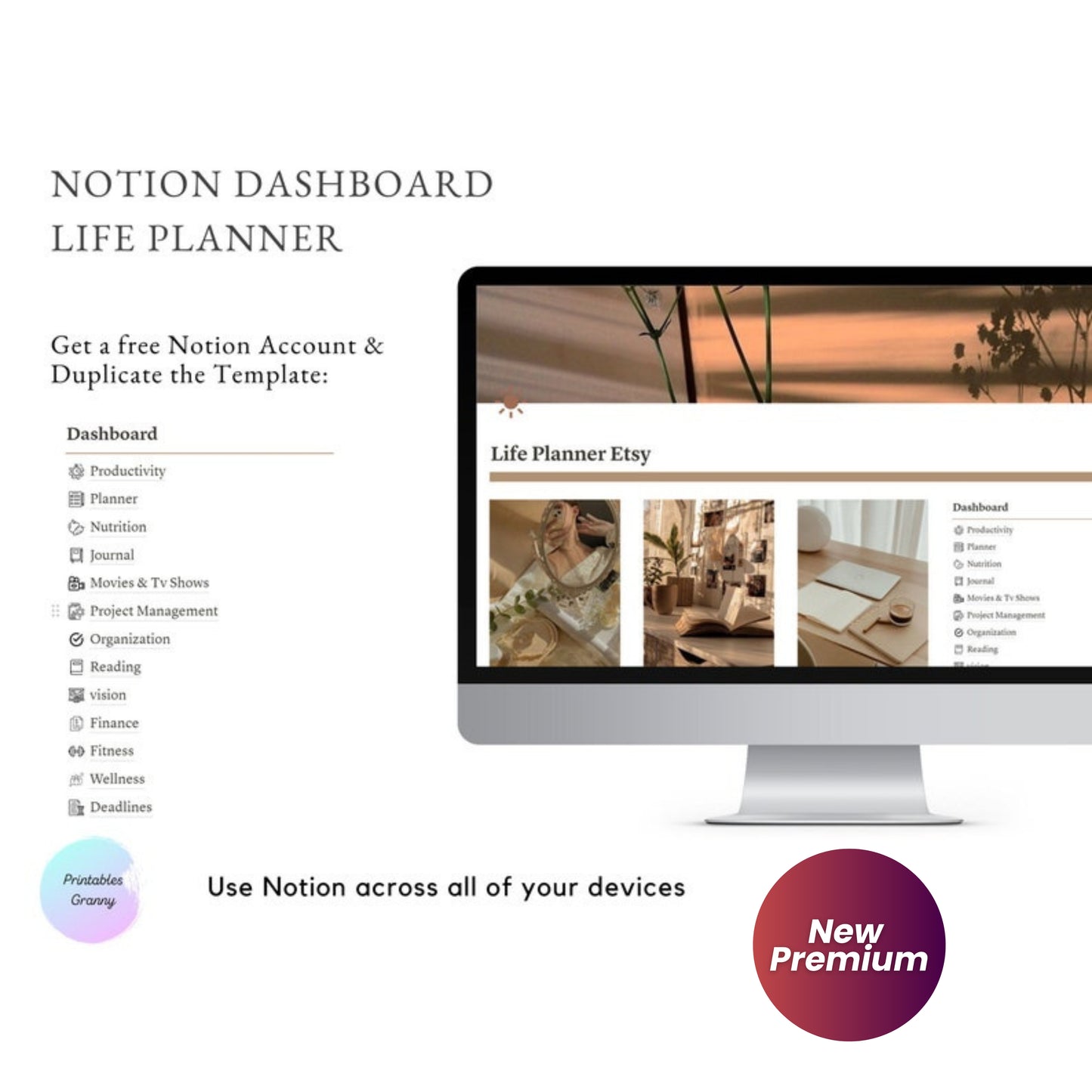 Notion Life Planner Dashboard | Aesthetic All-in-One Notion Planner | Editable Digital Template