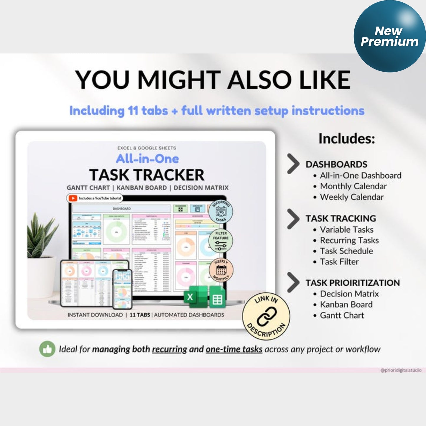 Decision Matrix Task Tracker – Google Sheets & Excel | Eisenhower Matrix To-Do List | ADHD Productivity Planner | Work Priority Project Organizer
